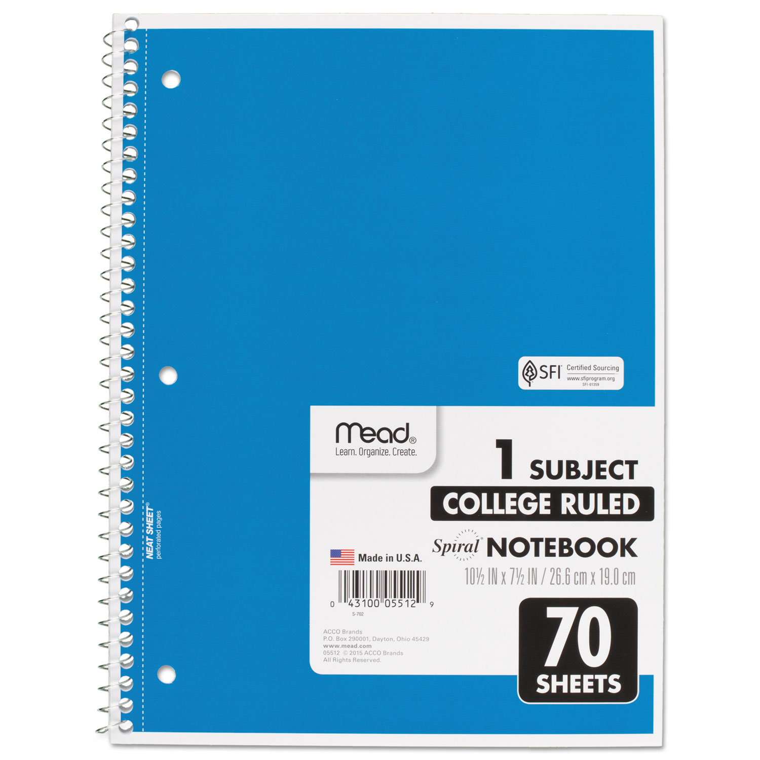 Spiral Bound Notebook by Mead® MEA05512 - OnTimeSupplies.com