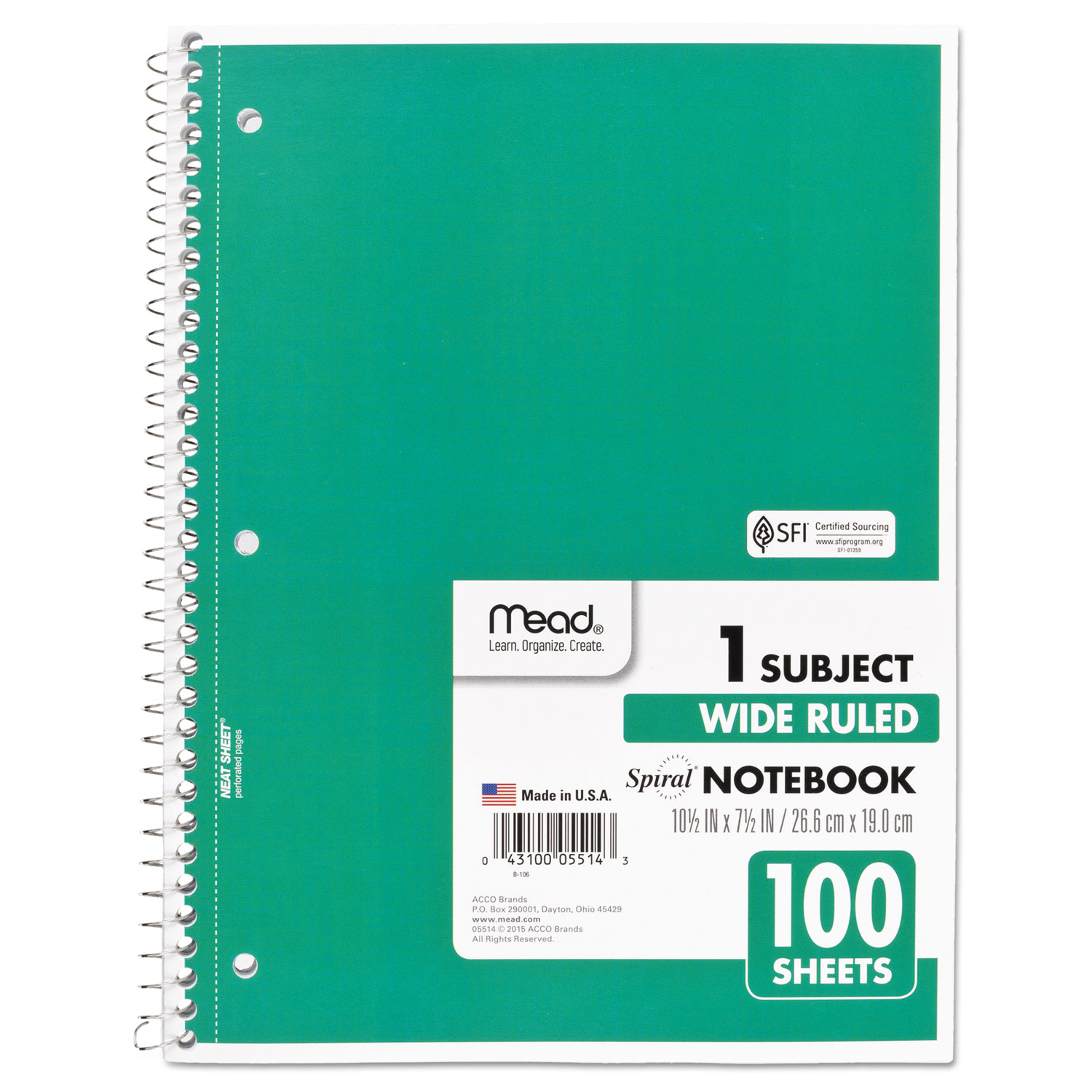 Universal Wirebound Notebook 8x10-1/2 Wide Ruled 100 Sheets Assorted Color Cover 