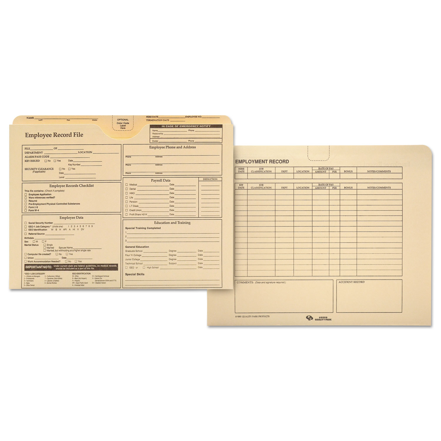  Quality Park QUA69998 Employee Record Folder, Straight Tab, Letter Size, Manila, 20/Pack (QUA69998) 