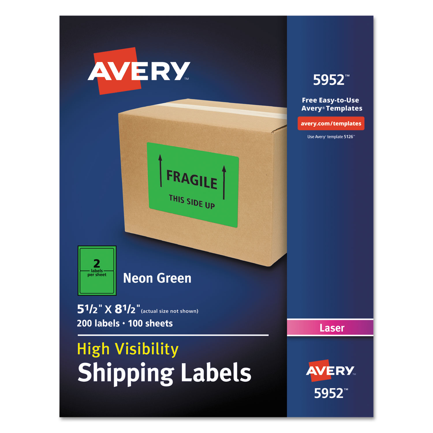 High-Visibility Permanent Laser ID Labels, 5 1/2 x 8.5, Neon Green, 200/Box