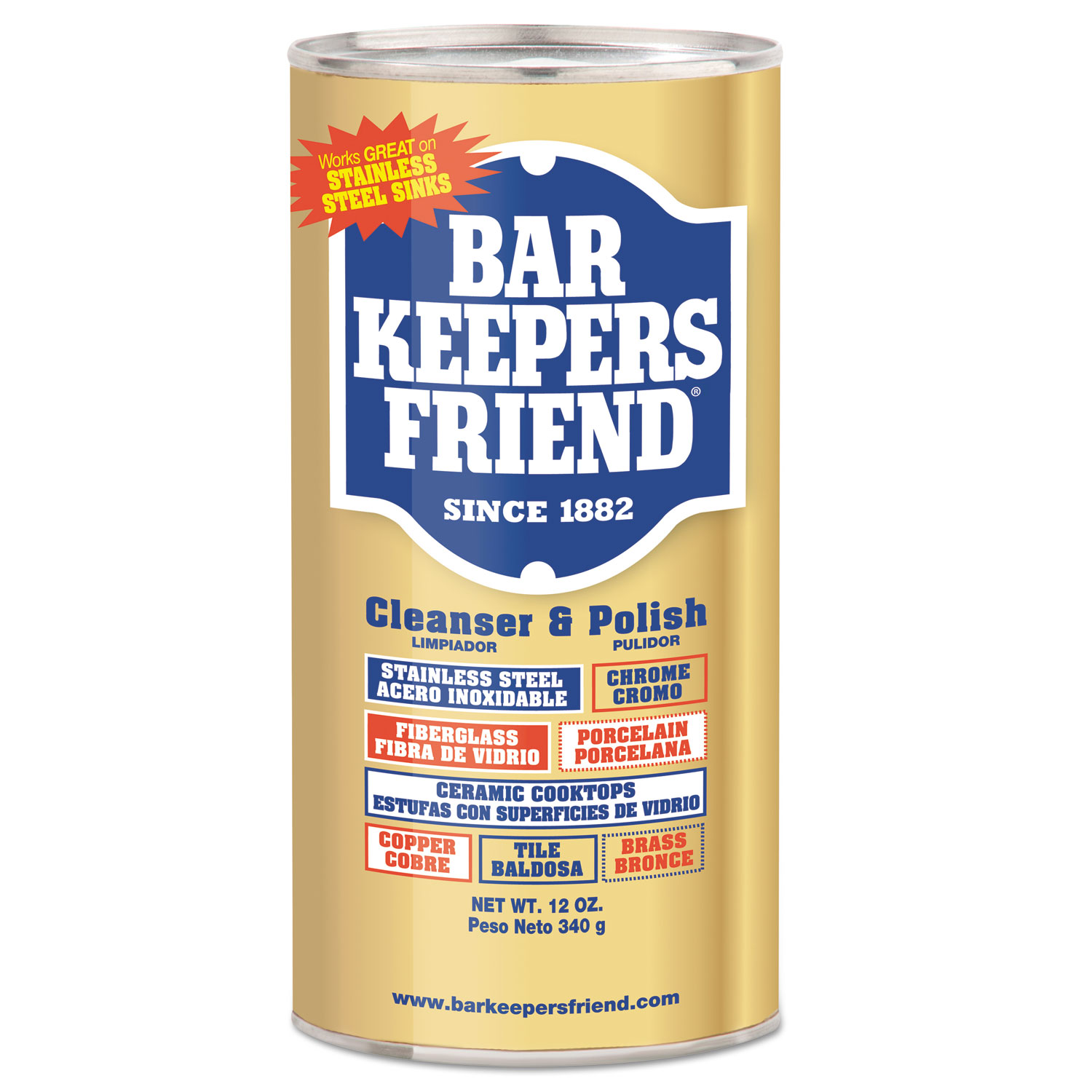  Bar Keepers Friend BKF 11510 Powdered Cleanser and Polish, 12 oz Can, 12/Carton (BKF11510) 