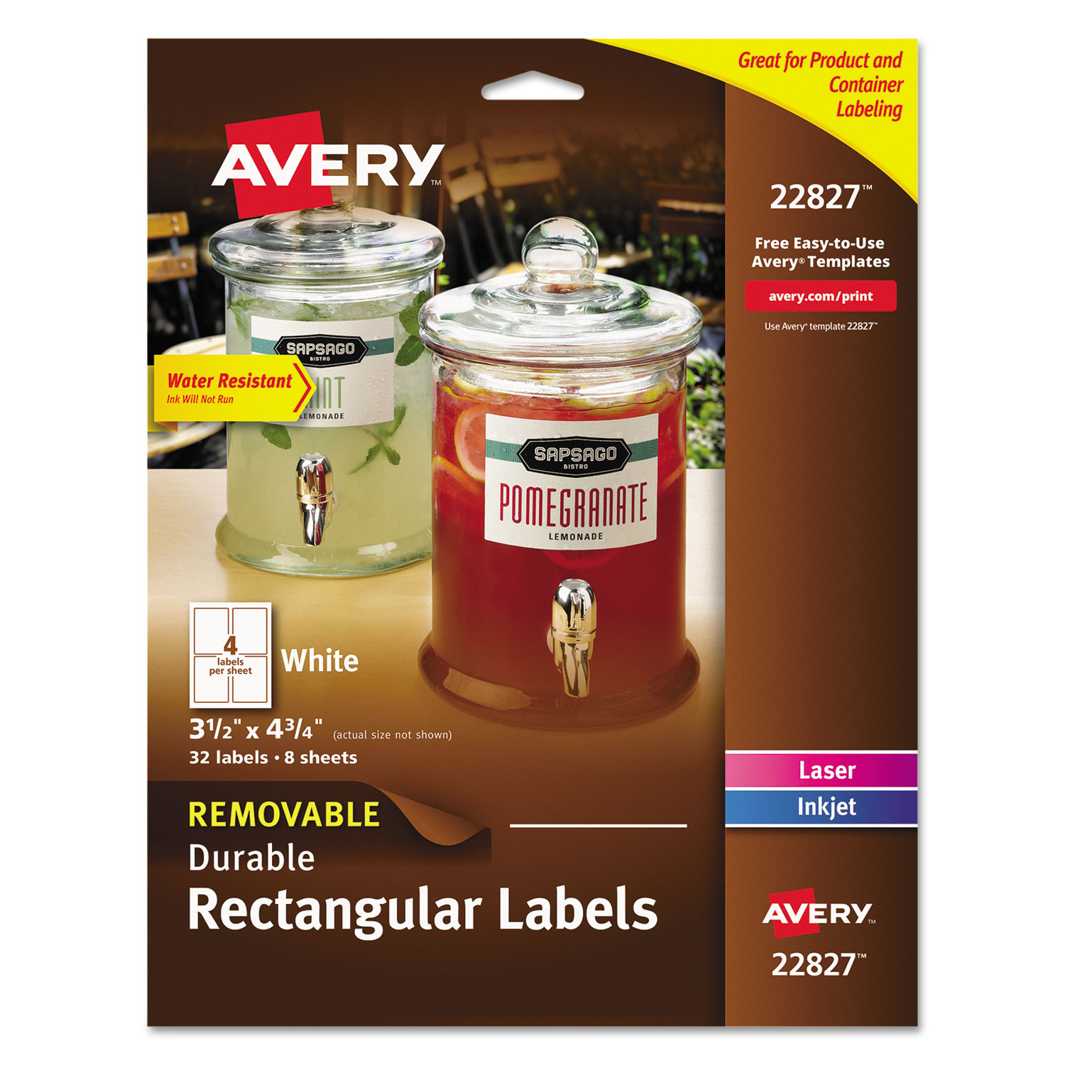  Avery 22827 Removable Print-to-the-Edge White Labels w/ Sure Feed, 3 1/2 x 4 3/4, 32/Pack (AVE22827) 