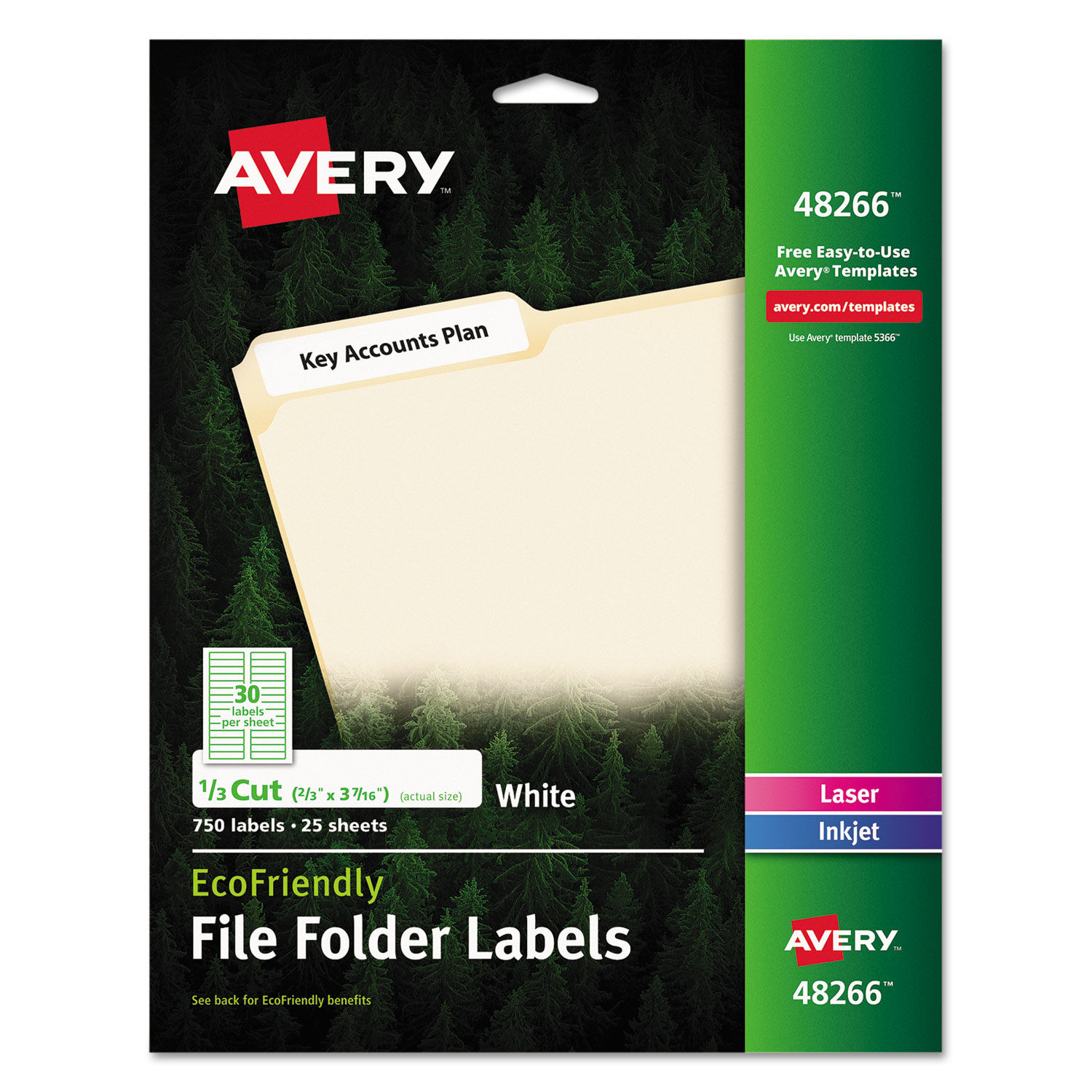 EcoFriendly Permanent File Folder Labels, 0.66 x 3.44, White, 30/Sheet, 25 Sheets/Pack