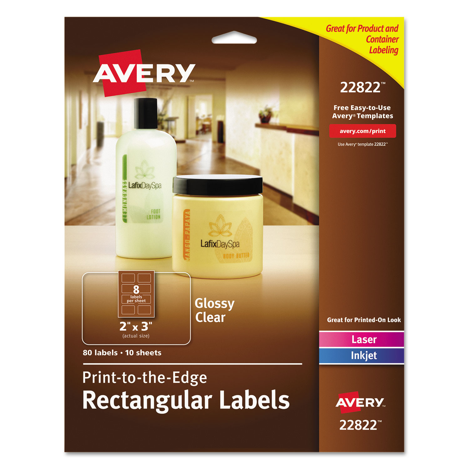  Avery 22822 Print-to-the-Edge Labels w/ Sure Feed & Easy Peel, 2 x 3, Glossy Clear, 80/Pack (AVE22822) 