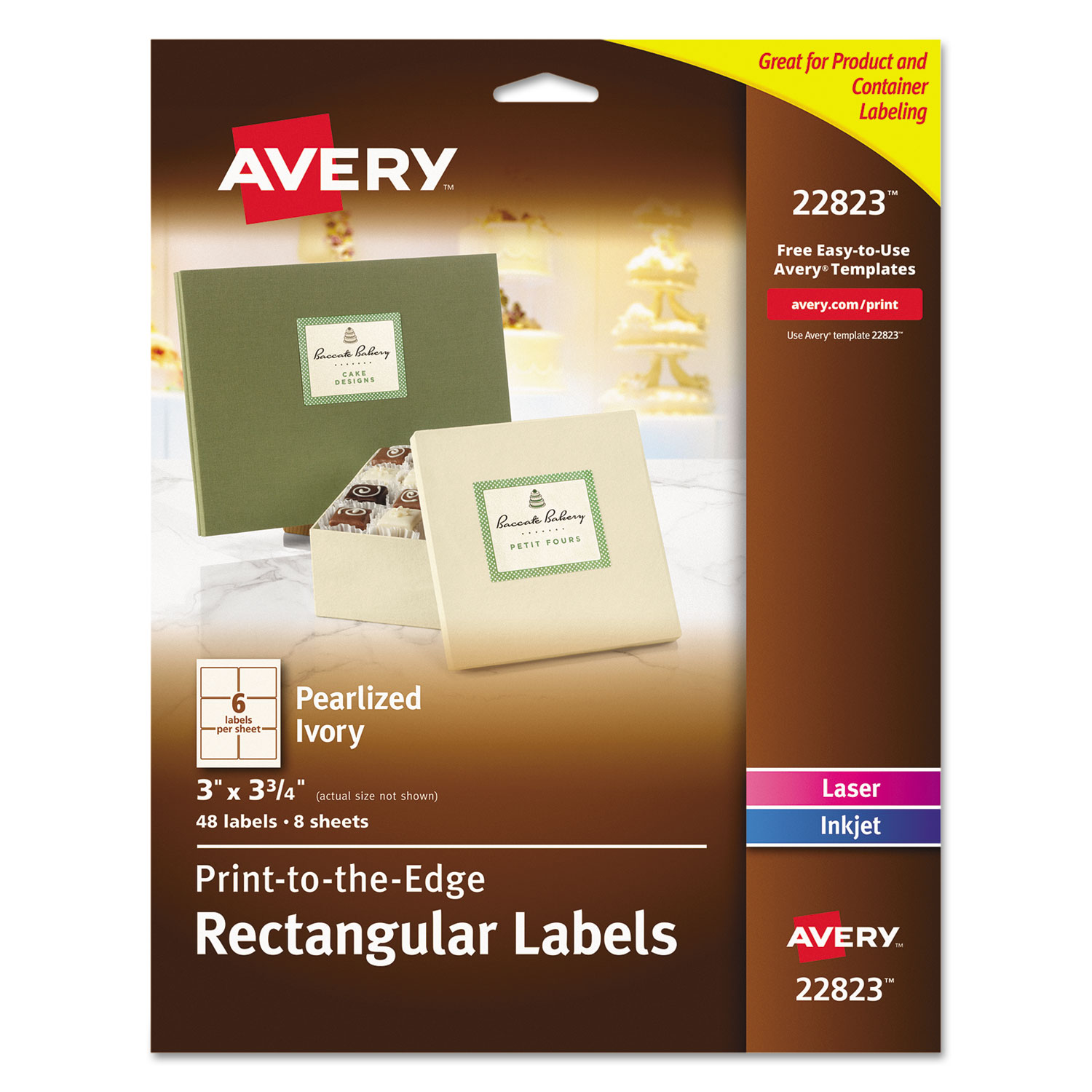  Avery 22823 Rectangle Labels, Inkjet/Laser Printers, 3 x 3.75, Pearl Ivory, 6/Sheet, 8 Sheets/Box (AVE22823) 