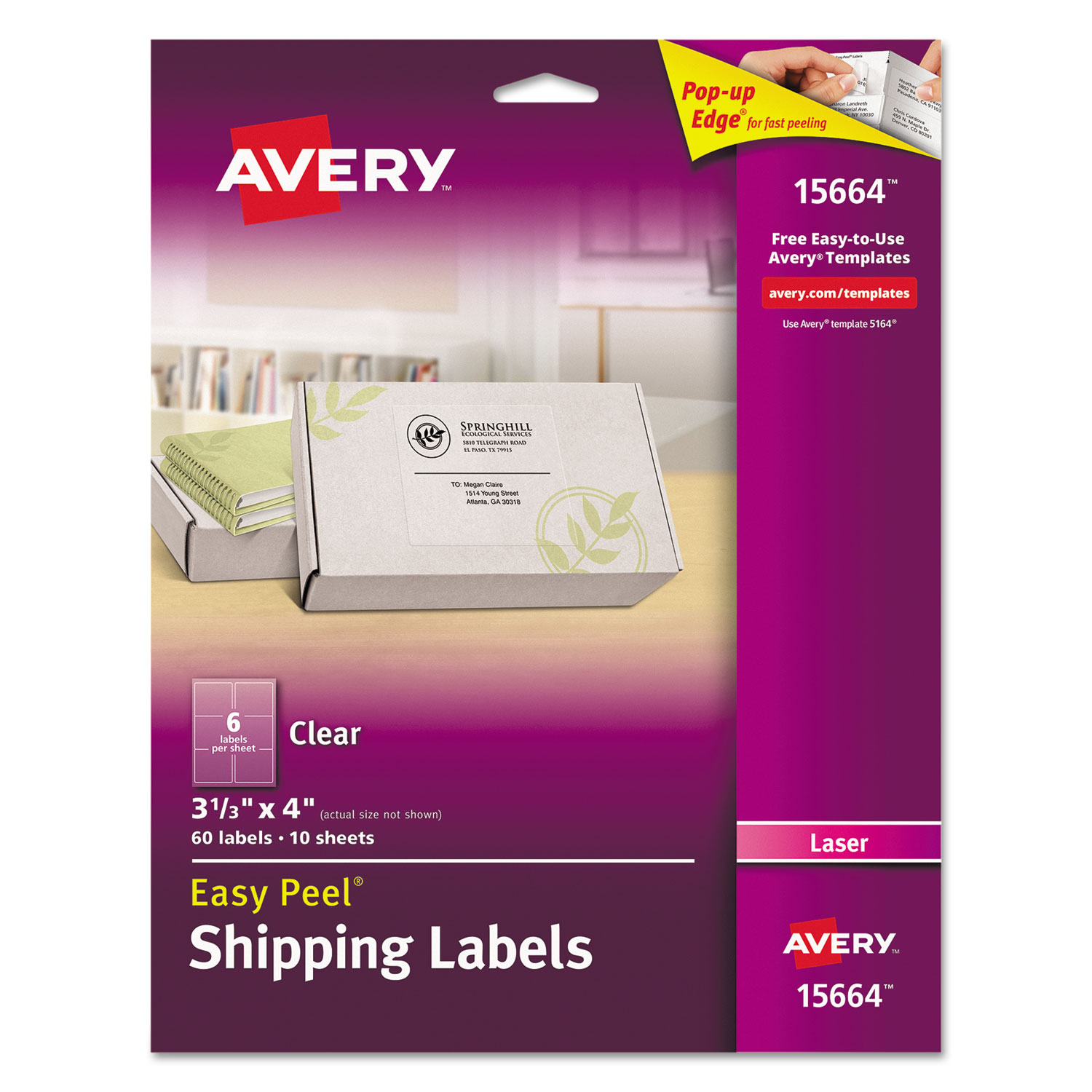  Avery 15664 Matte Clear Easy Peel Mailing Labels w/ Sure Feed Technology, Laser Printers, 3.33 x 4, Clear, 6/Sheet, 10 Sheets/Pack (AVE15664) 