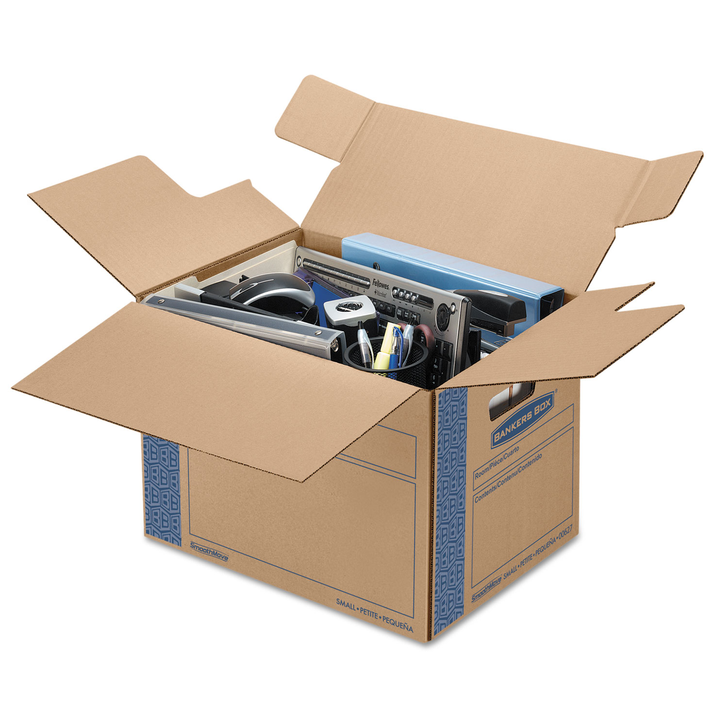 SmoothMove Prime Small Moving Boxes, 16l x 12w x 12h, Kraft/Blue, 10/Carton