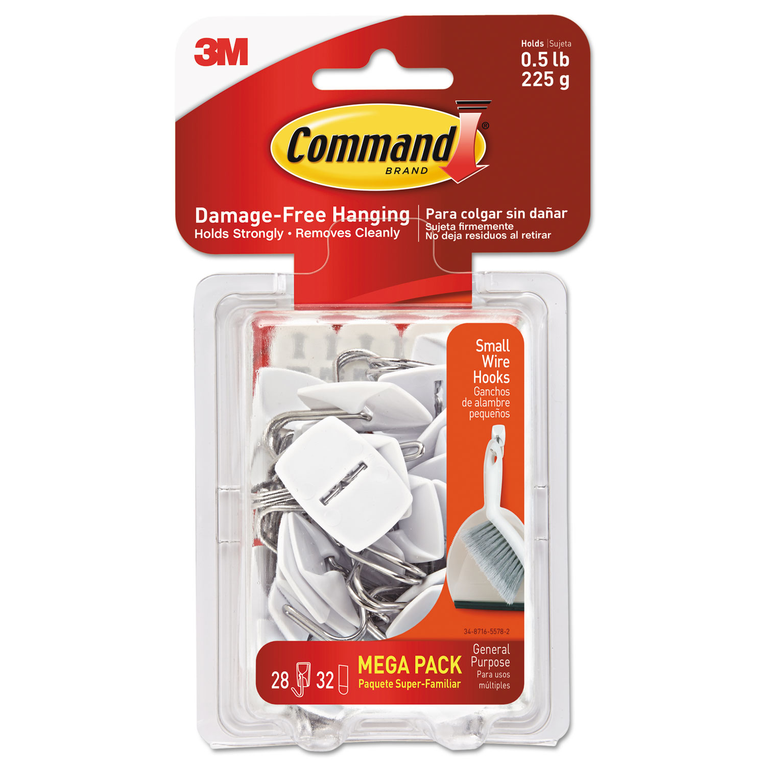  Command 17067-MPES General Purpose Hooks, Small, 0.5 lb Cap, White, 28 Hooks and 32 Strips/Pack (MMM17067MPES) 