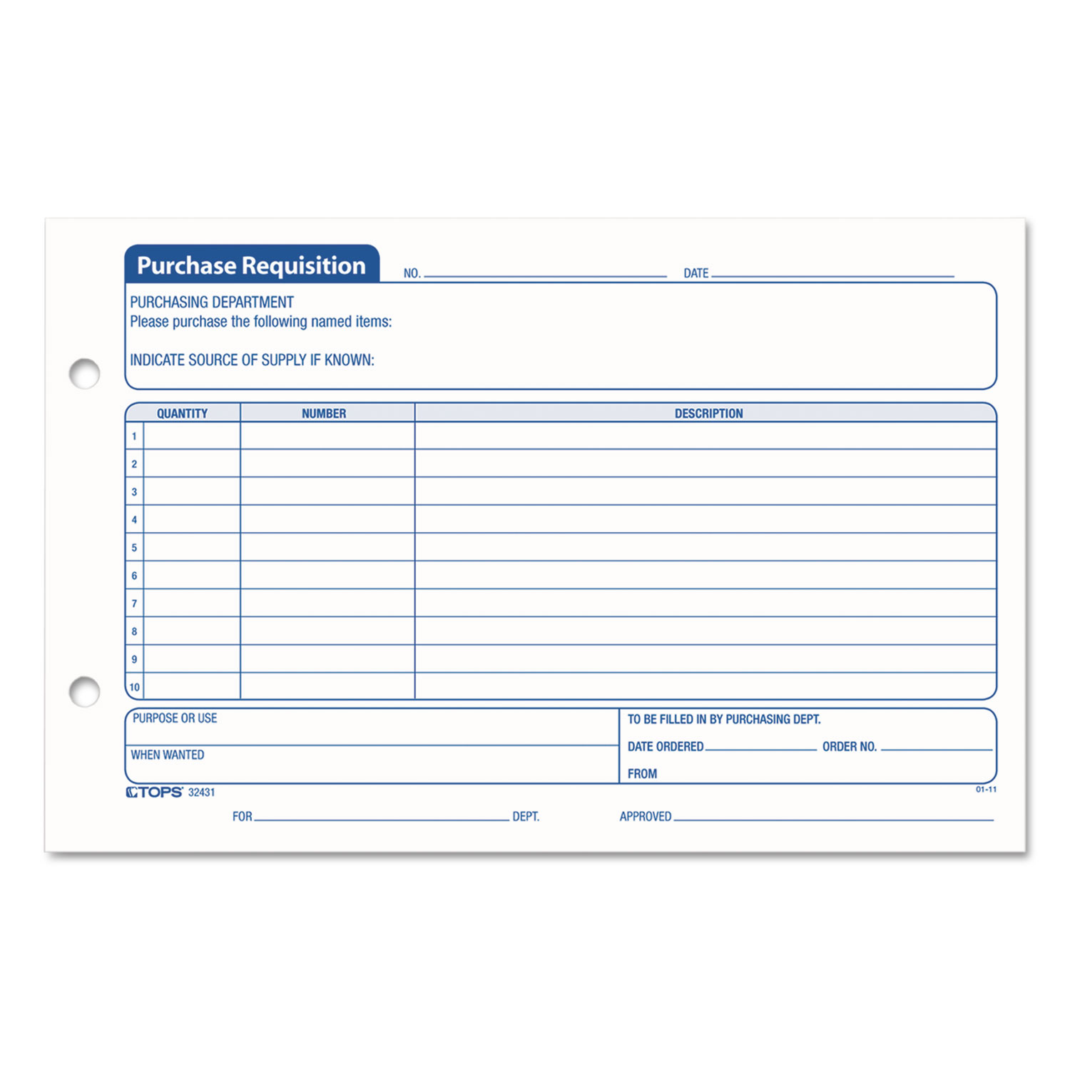  TOPS 32431 Purchasing Requisition Pad, 5 1/2 x 8 1/2, 100/Pad, 2/Pack (TOP32431) 