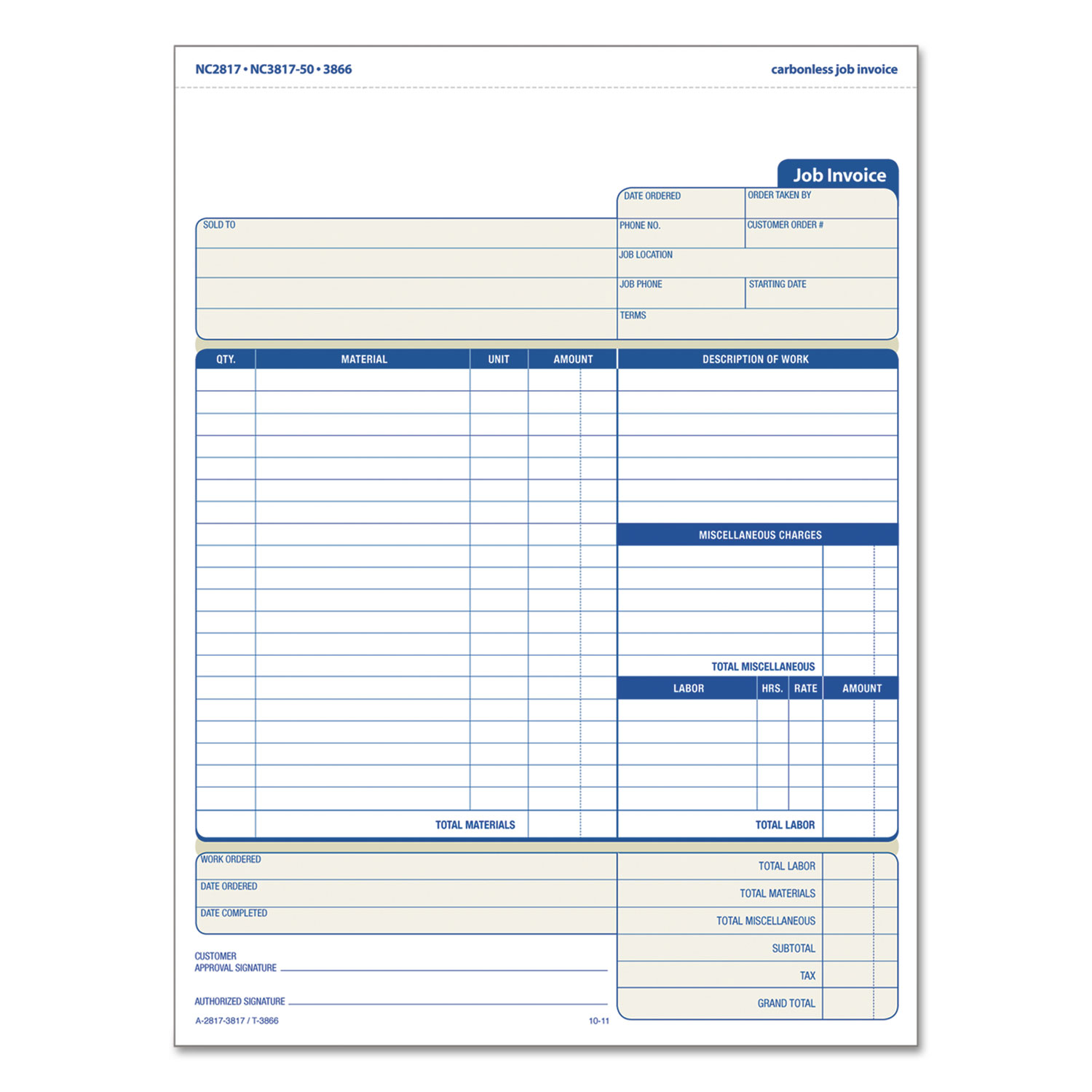 Plumbing Invoice Work Order Forms - 3 Part Carbonless - 8.5 x 11 - TMG106