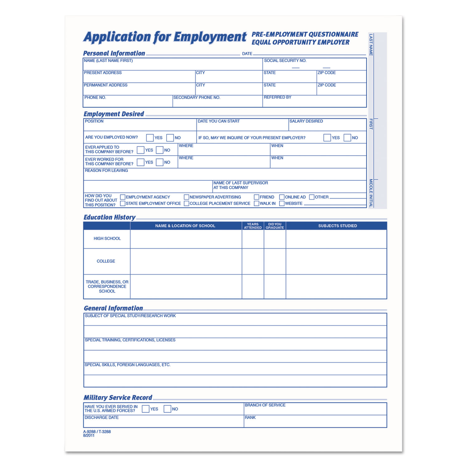 Comprehensive Employee Application Form, 8 1/2 x 11, 25 Forms
