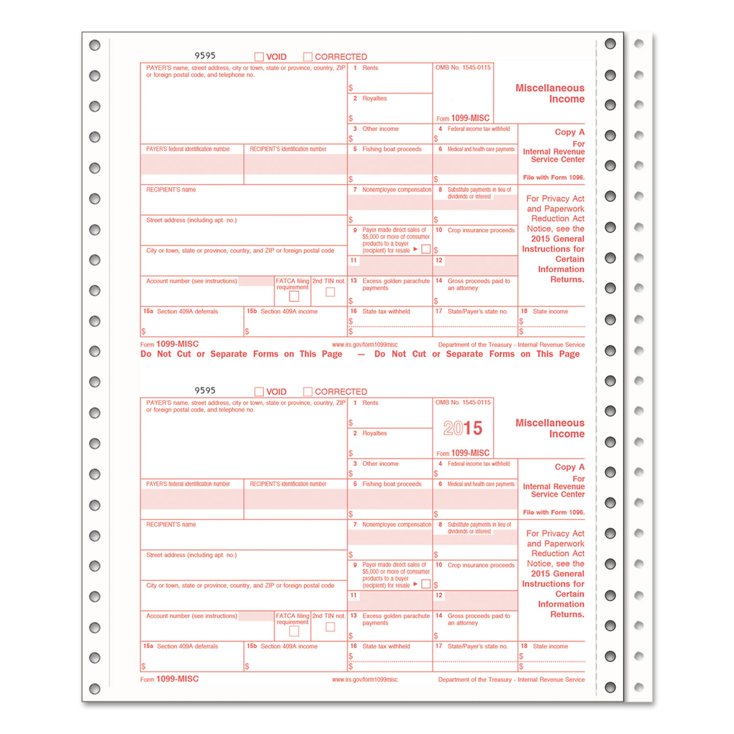 1099-INT Tax Forms, 8 x 3 2/3, Carbonless, 600 Forms