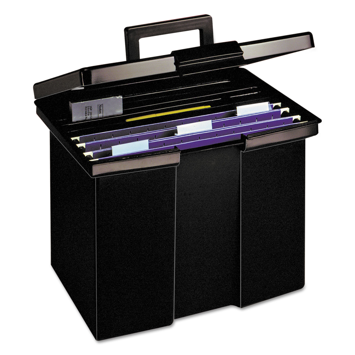 Portable File Storage Box, Letter, Plastic, 13 1/2 x 10 1/4 x 10 7/8, Black