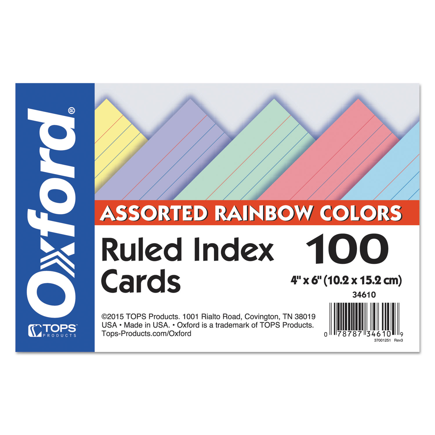 Ruled Index Cards, 4 x 6, Blue/Violet/Canary/Green/Cherry, 100/Pack