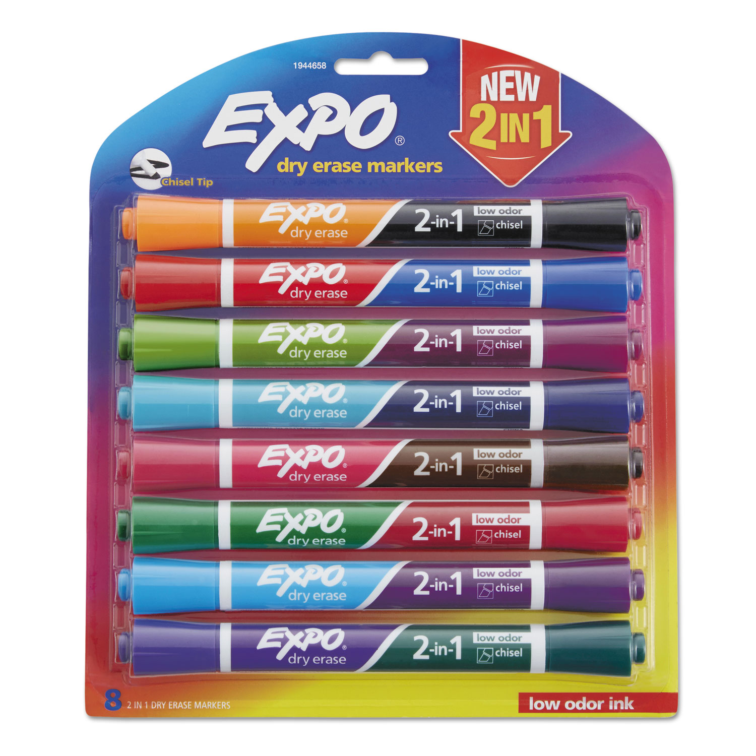  EXPO 1944658 2-in-1 Dry Erase Markers, Broad/Fine Chisel Tip, Assorted Colors, 8/Pack (SAN1944658) 
