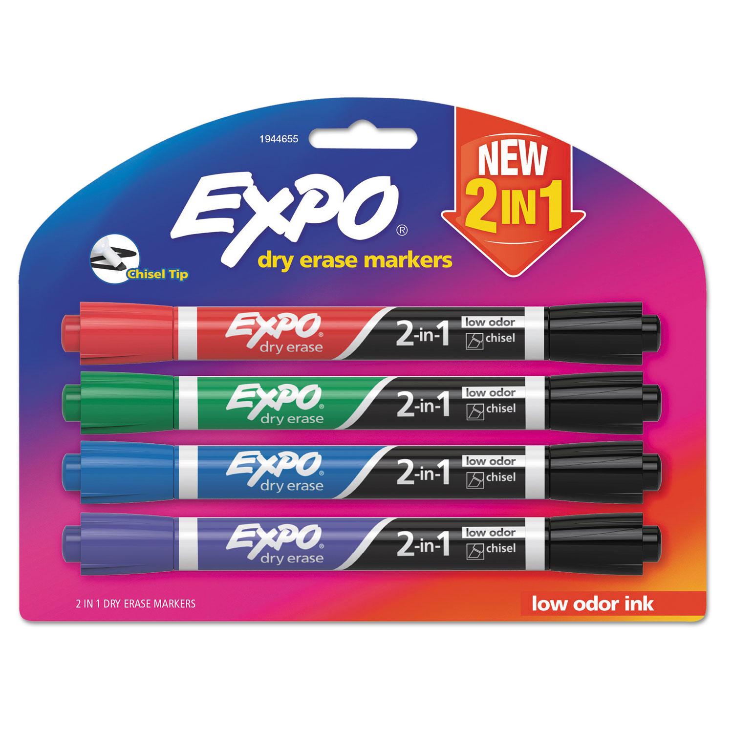  EXPO 1944655 2-in-1 Dry Erase Markers, Broad/Fine Chisel Tip, Assorted Colors, 4/Pack (SAN1944655) 