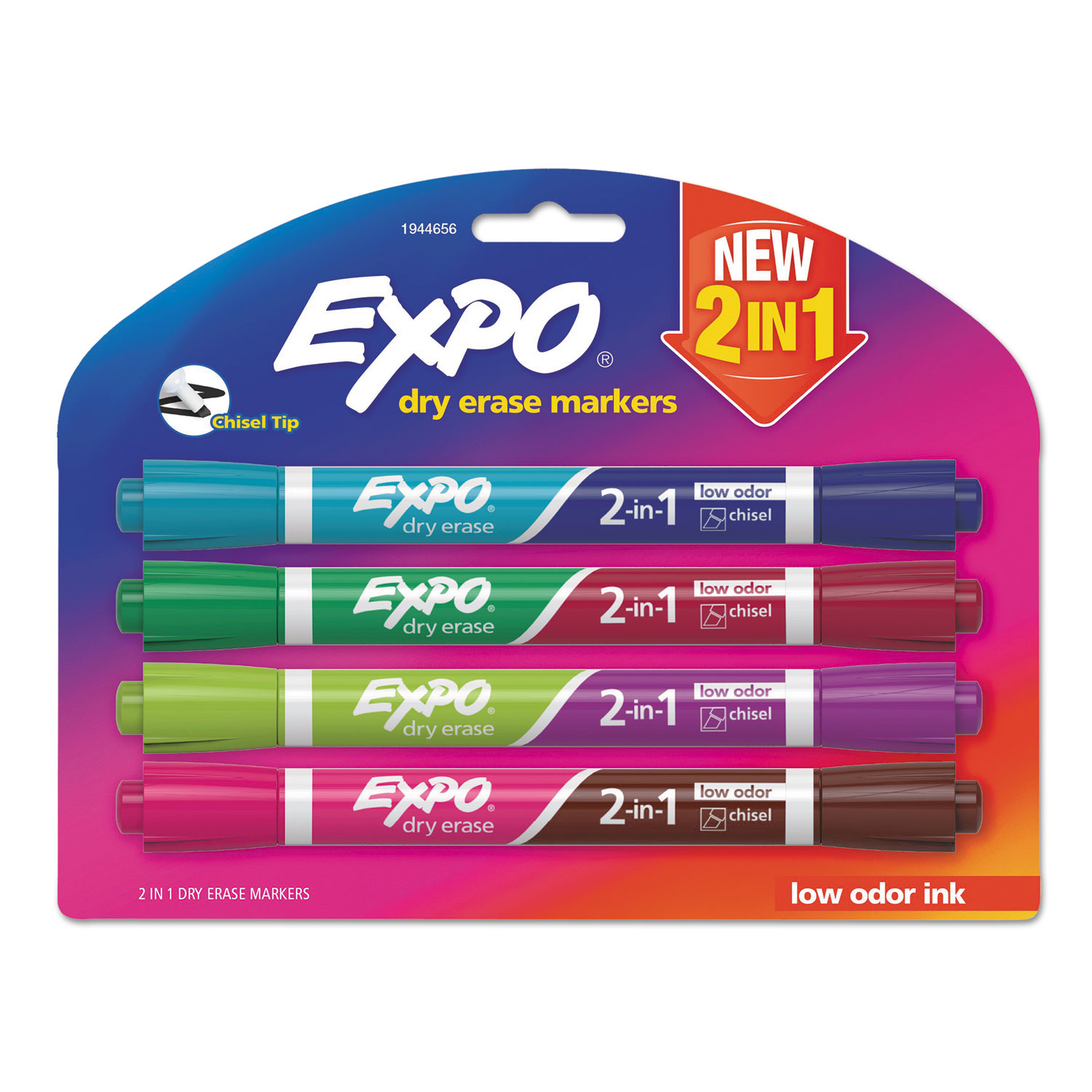  EXPO 1944656 2-in-1 Dry Erase Markers, Broad/Fine Chisel Tip, Assorted Colors, 4/Pack (SAN1944656) 
