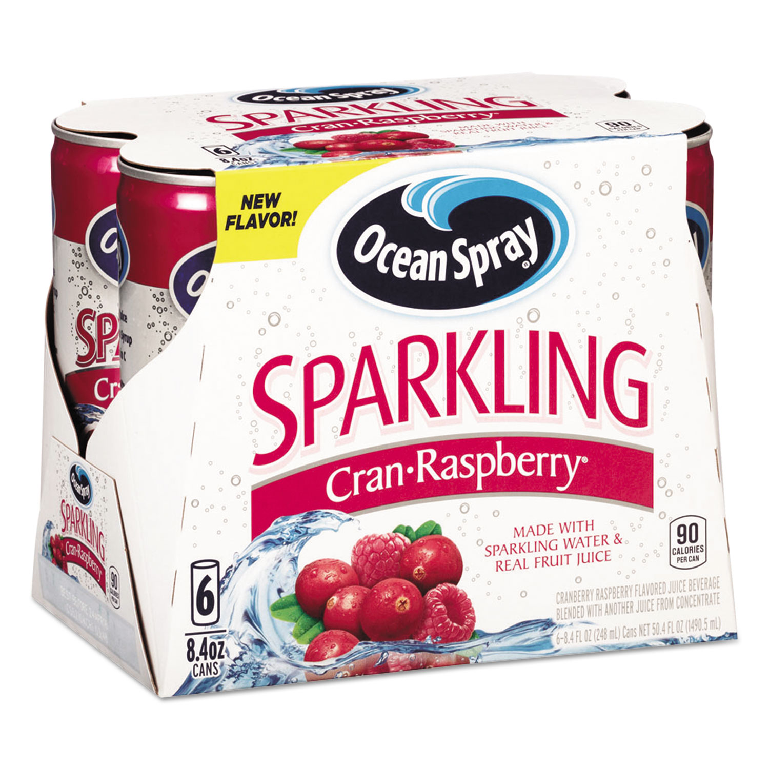 Sparkling Juices, CranRaspberry, 8.4 oz Can, 6/Pack