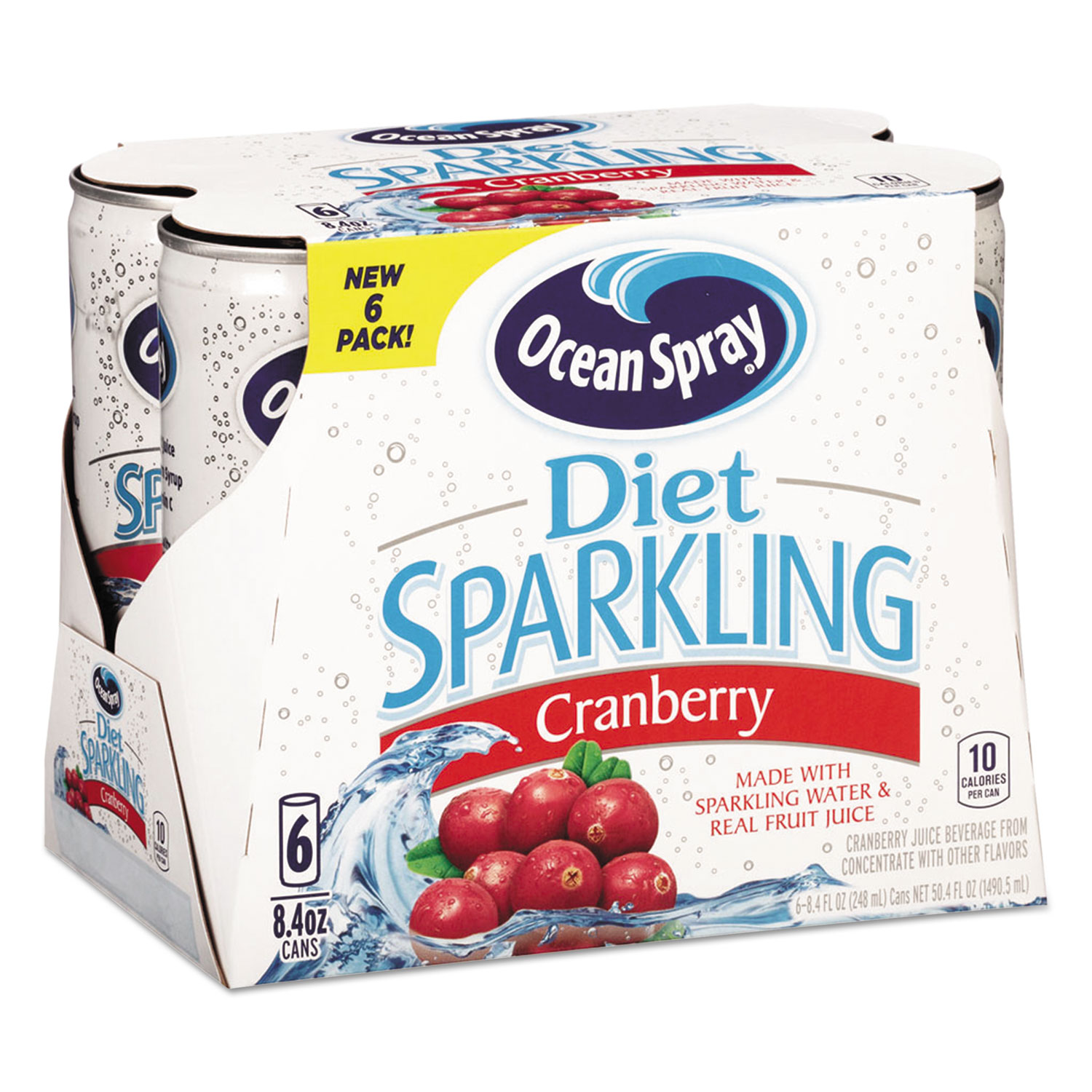 Sparkling Cranberry Juice, Diet, 8.4 oz Can, 6/Pack