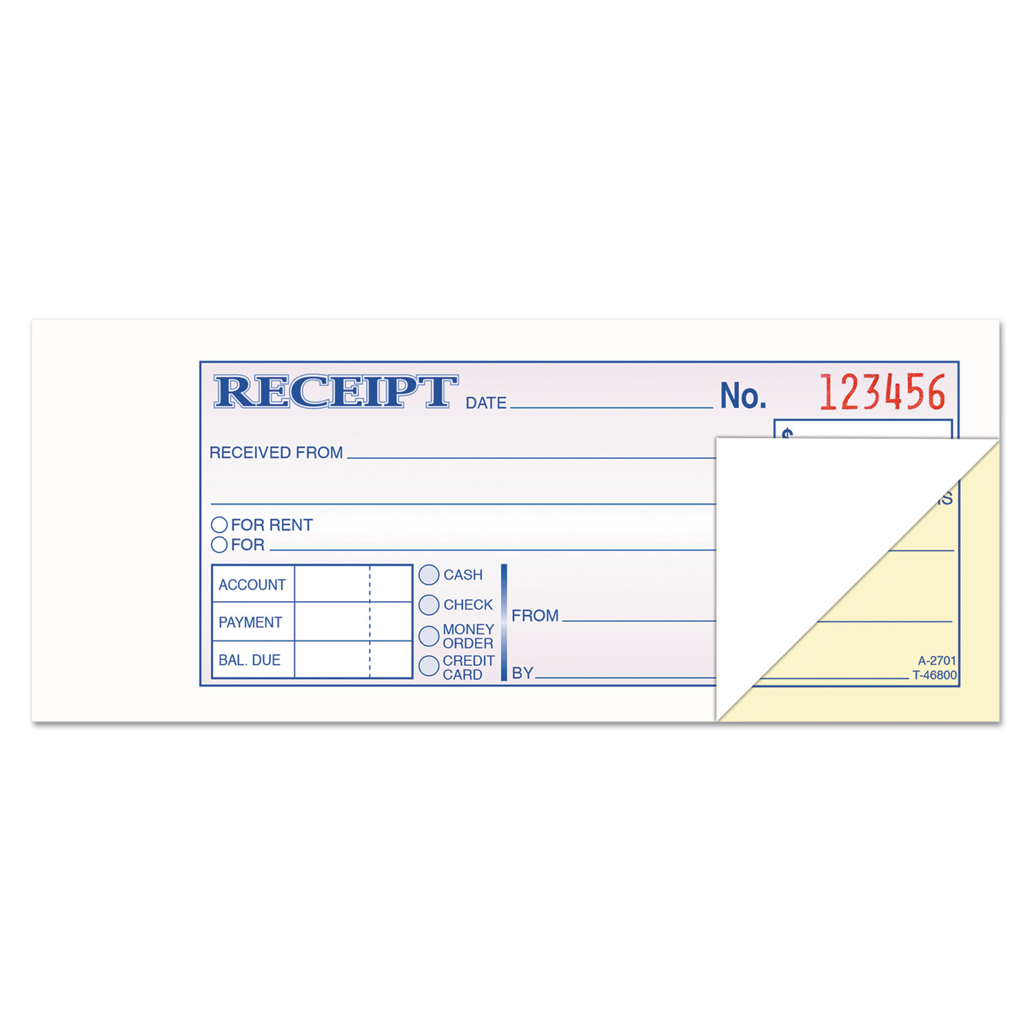 Money and Rent Receipt Books, Two-Part Carbonless, 30.30 x 30.30, 30/Page, 3000  Forms