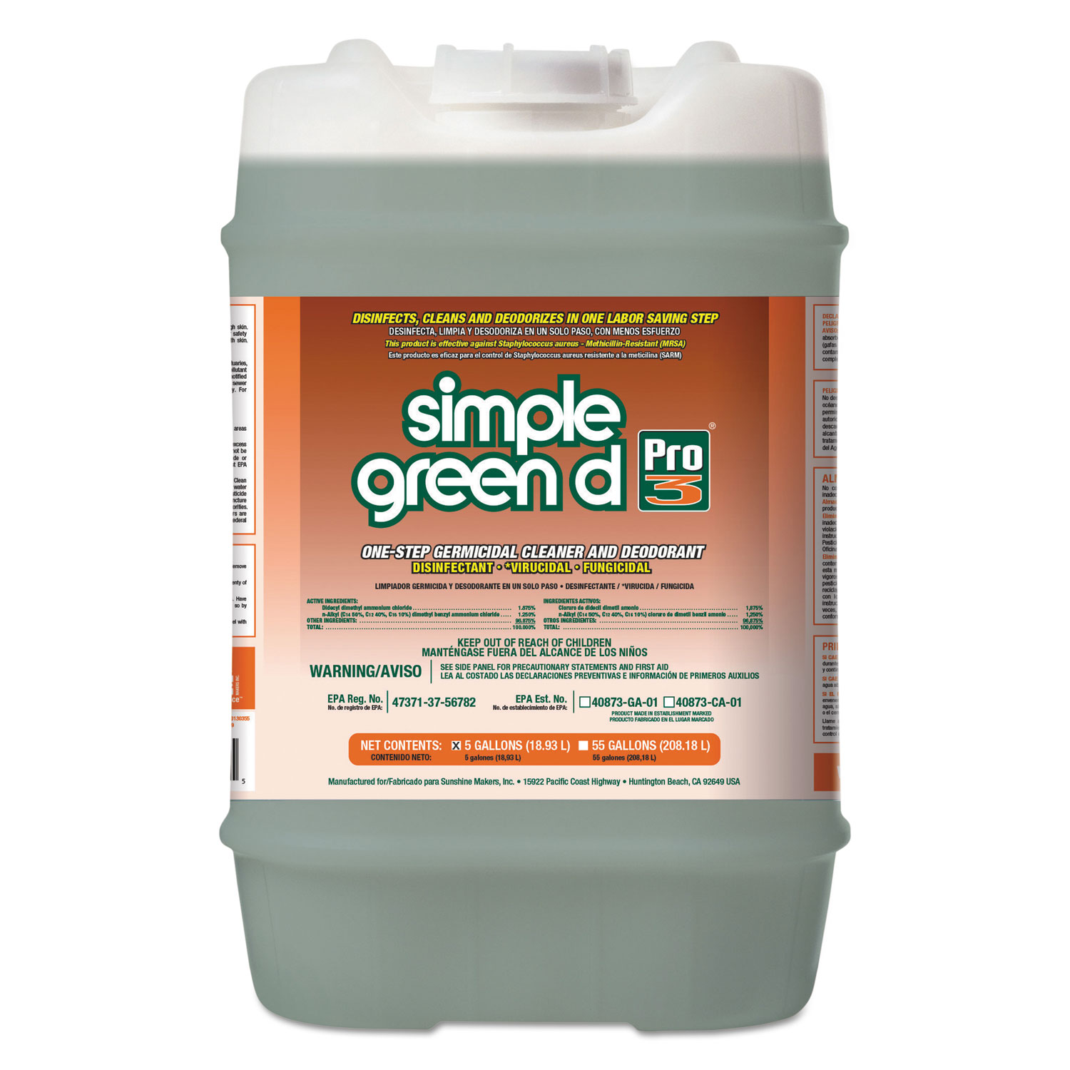d Pro 3 One-Step Germicidal Cleaner and Deodorant, 5 gal Pail