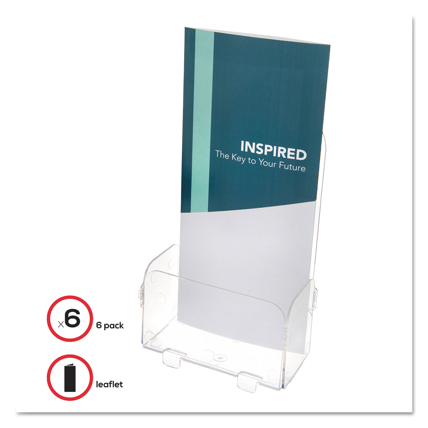 Foldem-Up 6-Pocket Literature Holder, Leaflet, 4 3/8 x 2 1/8 x 7 1/4, Clear