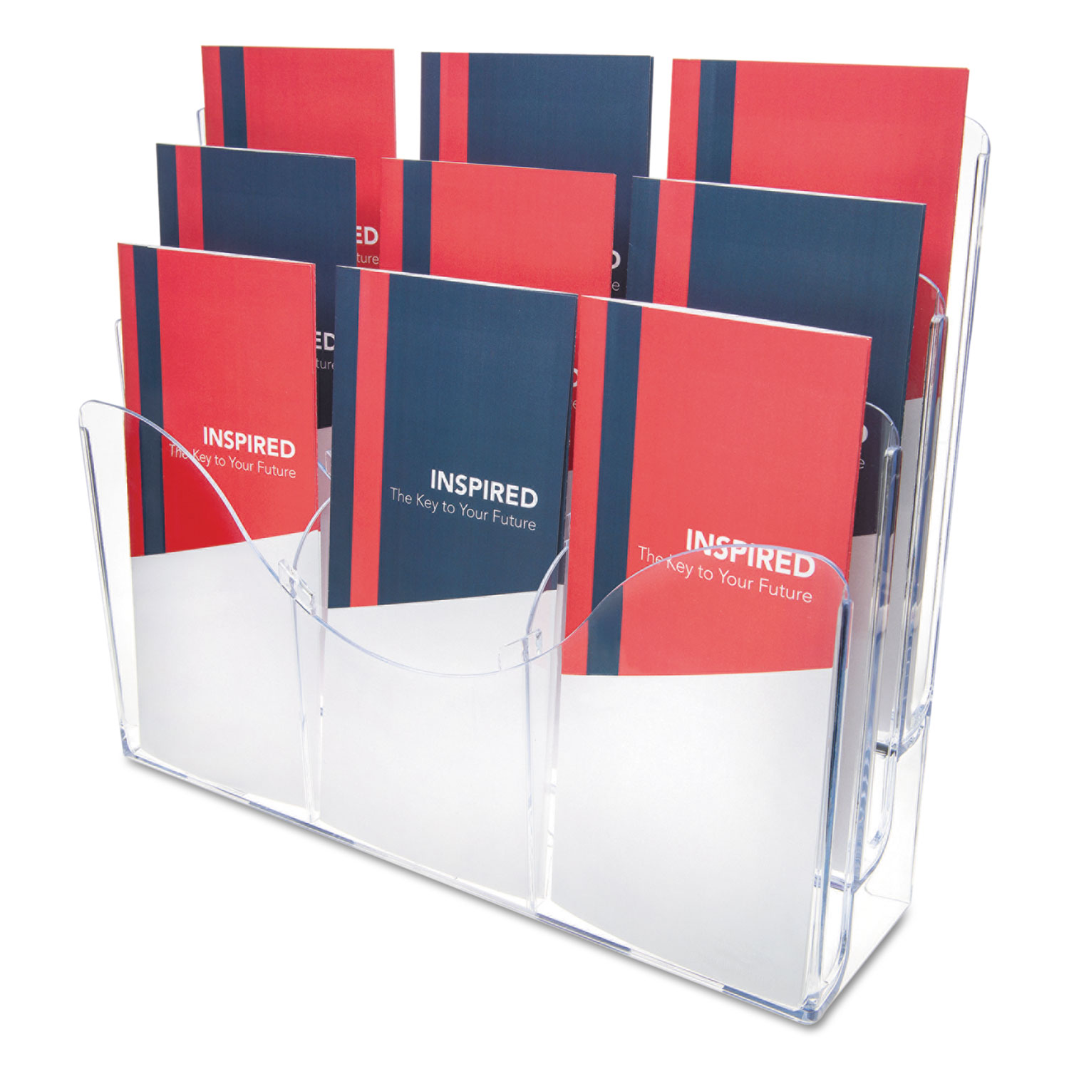 3-Tier Document Organizer w/6 Removable Dividers, 14w x 3.5d x 11.5h, Clear