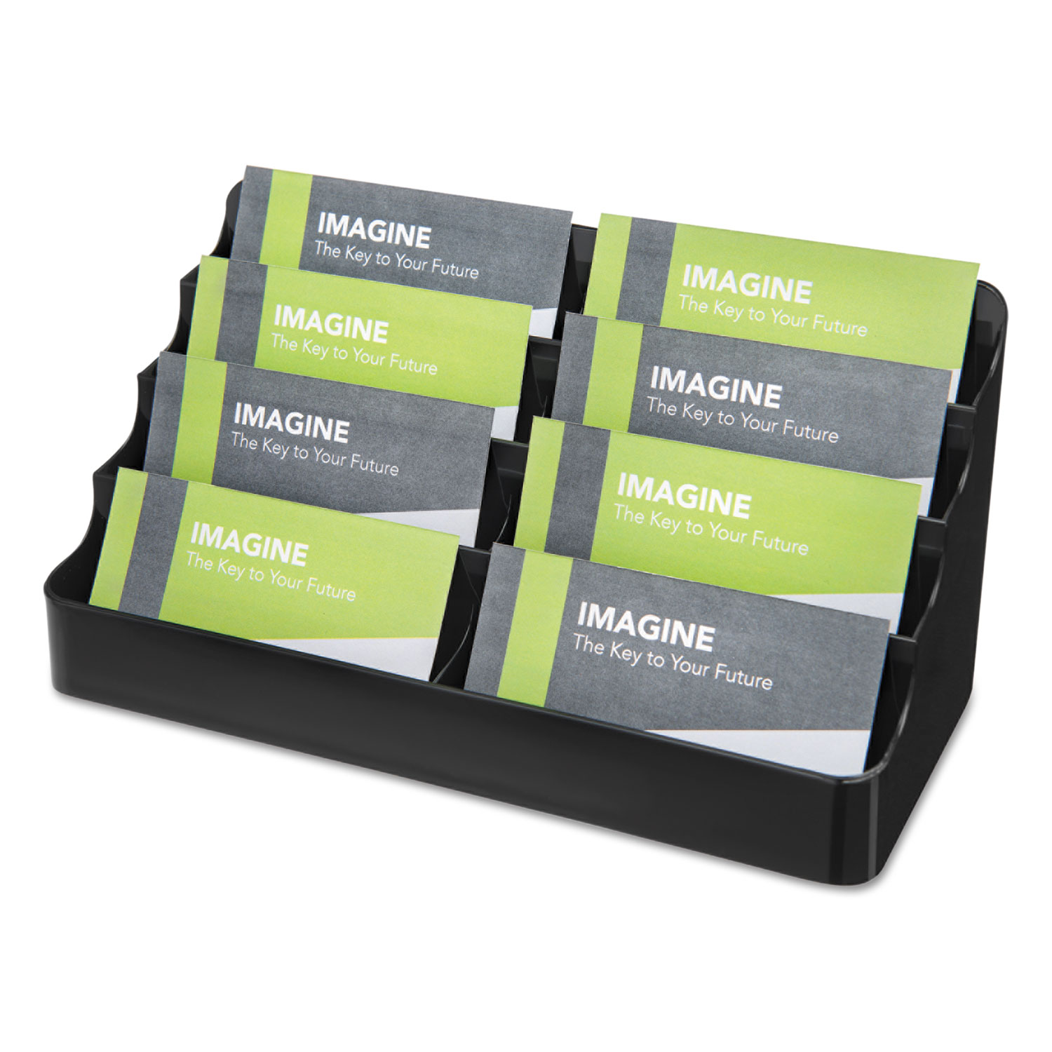 8-Tier Recycled Business Card Holder, 400 Card Cap, 7 7/8 x 3 7/8 x 3 3/8, Black