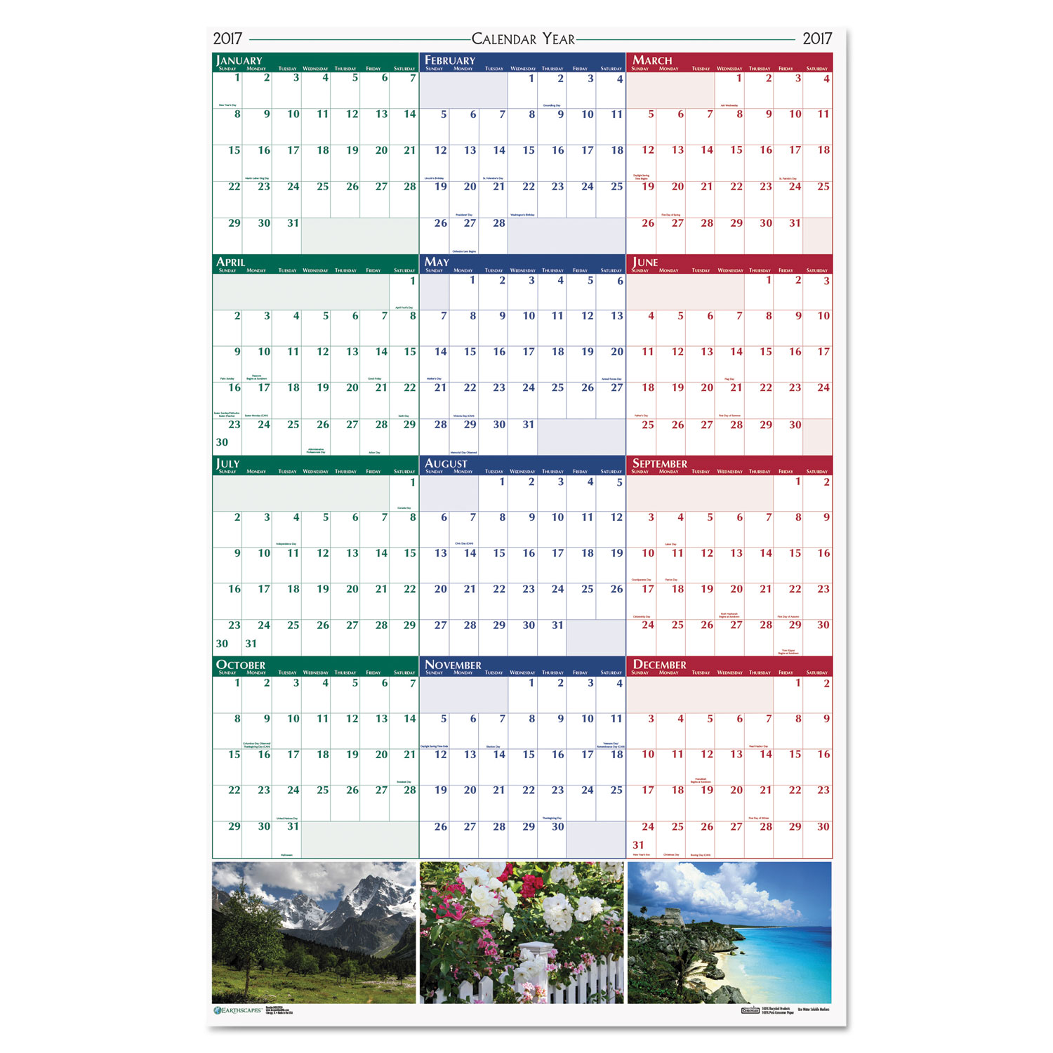 Recycled Earthscapes Nature Scene Reversible Yearly Wall Calendar, 32 x 48, 2018