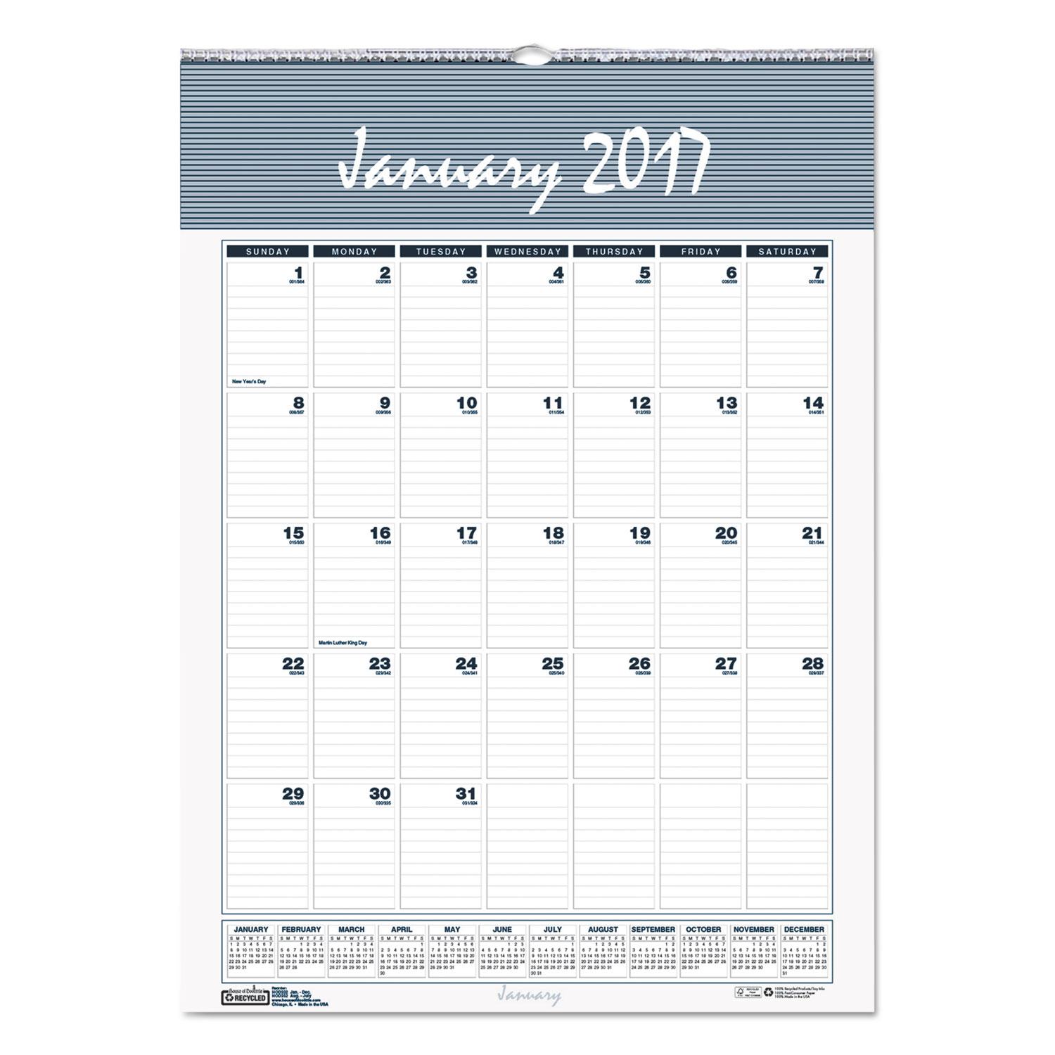 Recycled Bar Harbor Wirebound Monthly Wall Calendar, 15 1/2 x 22, 2018