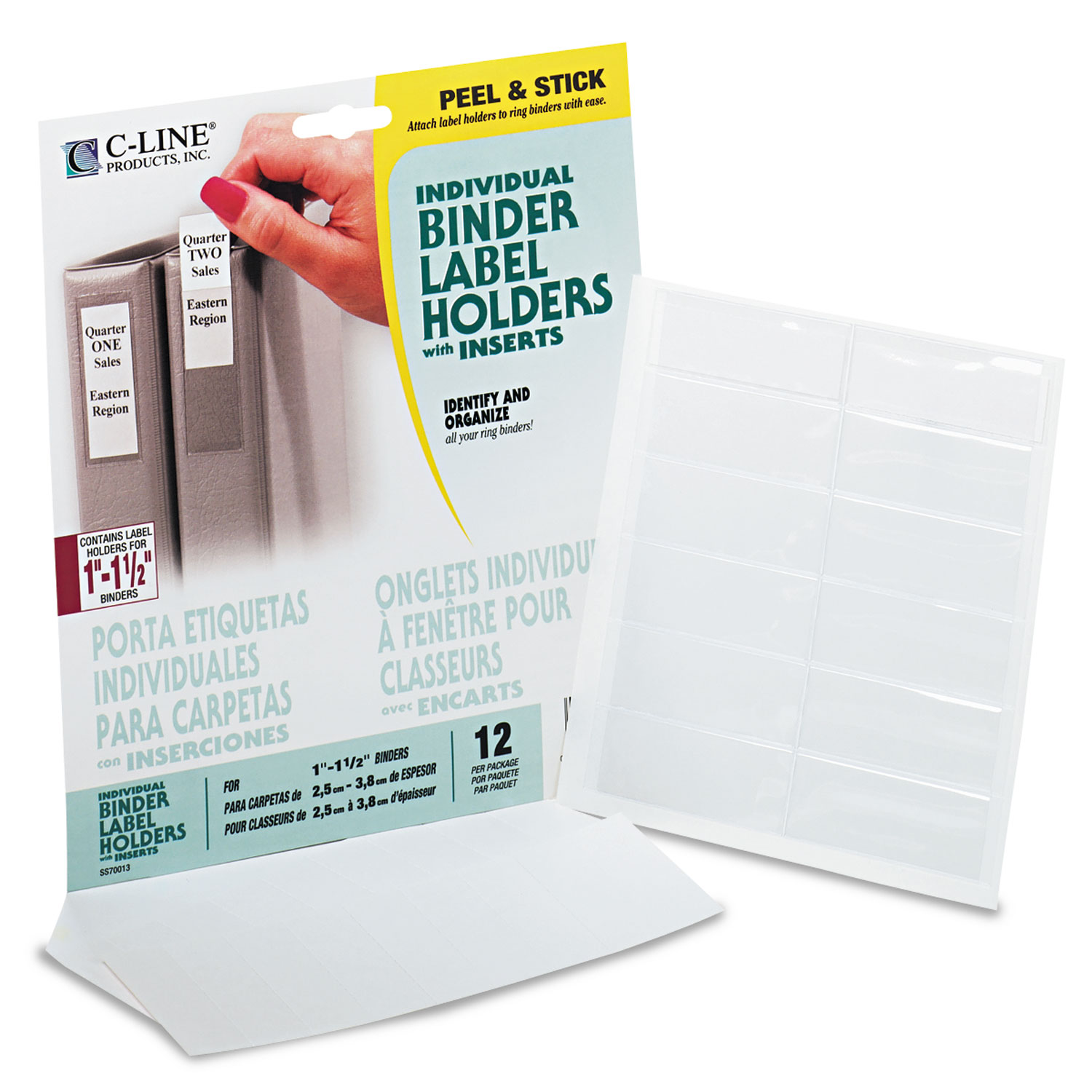 Self-Adhesive Ring Binder Label Holders, Top Load, 2 5/16 x 3 1/16, Clear, 12/PK
