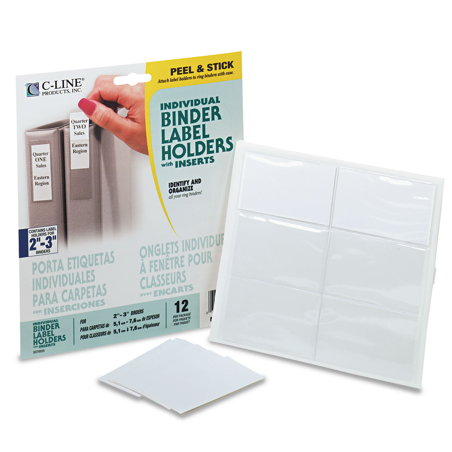Self-Adhesive Ring Binder Label Holders, Top Load, 1-3/4 x 3-1/4, Clear, 12/Pack