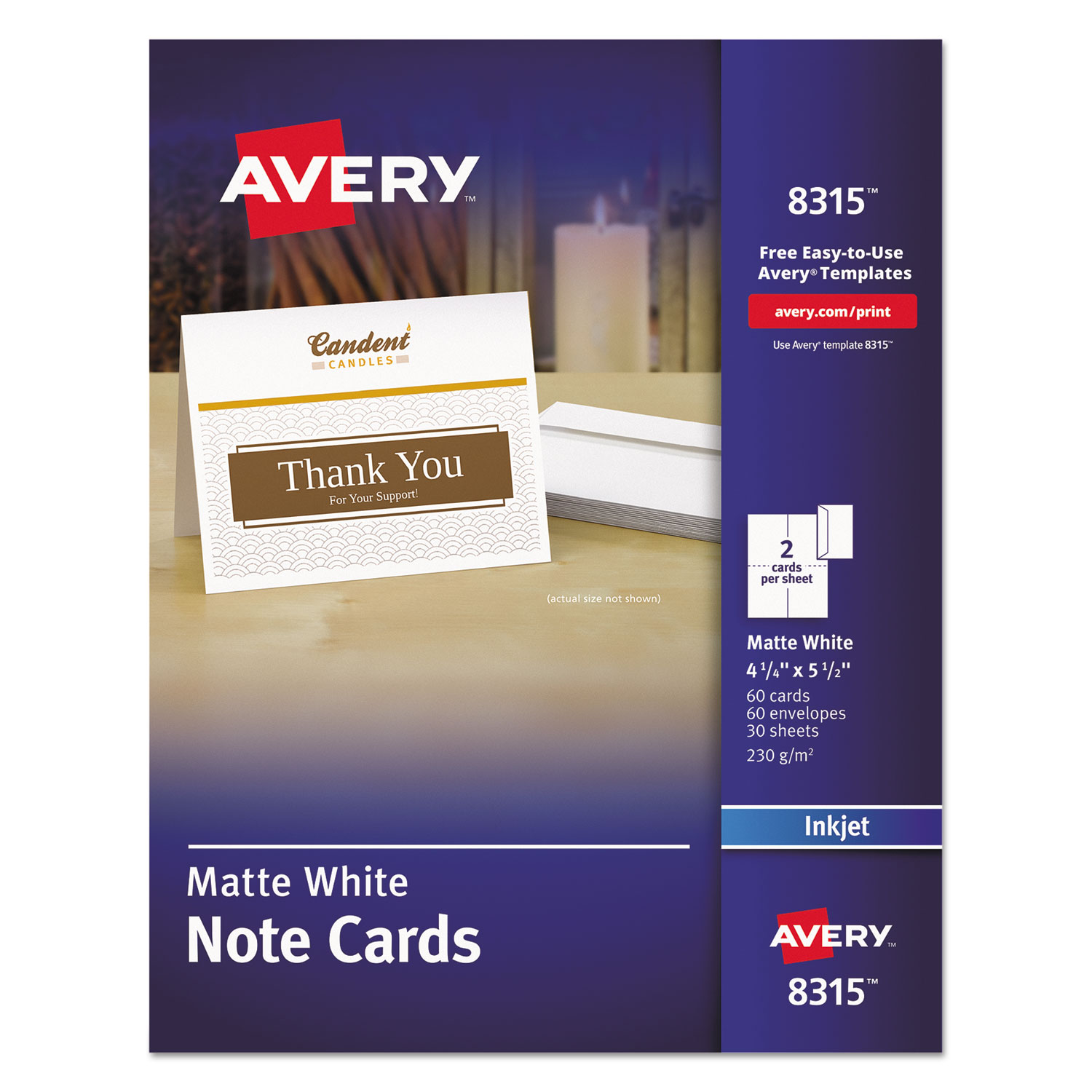 Note Cards for Inkjet Printers, 4 1/4 x 5 1/2, Matte White, 60/Pack w/Envelopes