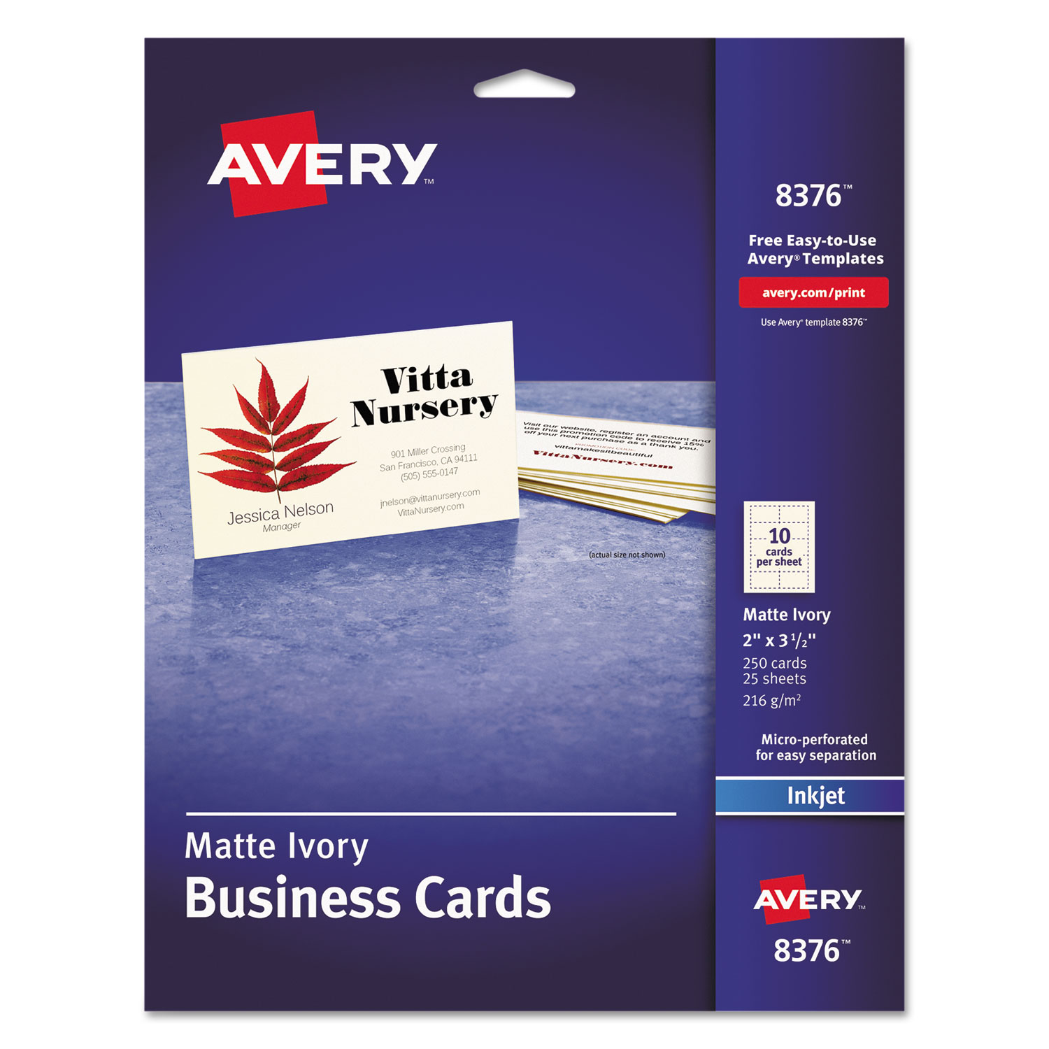 Printable Microperforated Business Cards with Sure Feed Technology, Inkjet, 2 x 3.5, Ivory, Matte, 250/Pack