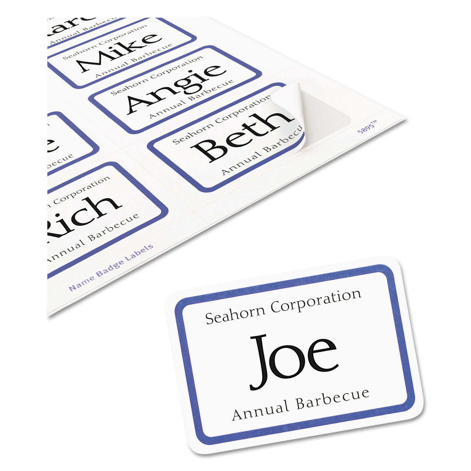 Flexible Adhesive Name Badge Labels 3 38 x 2 33 White/Blue Border