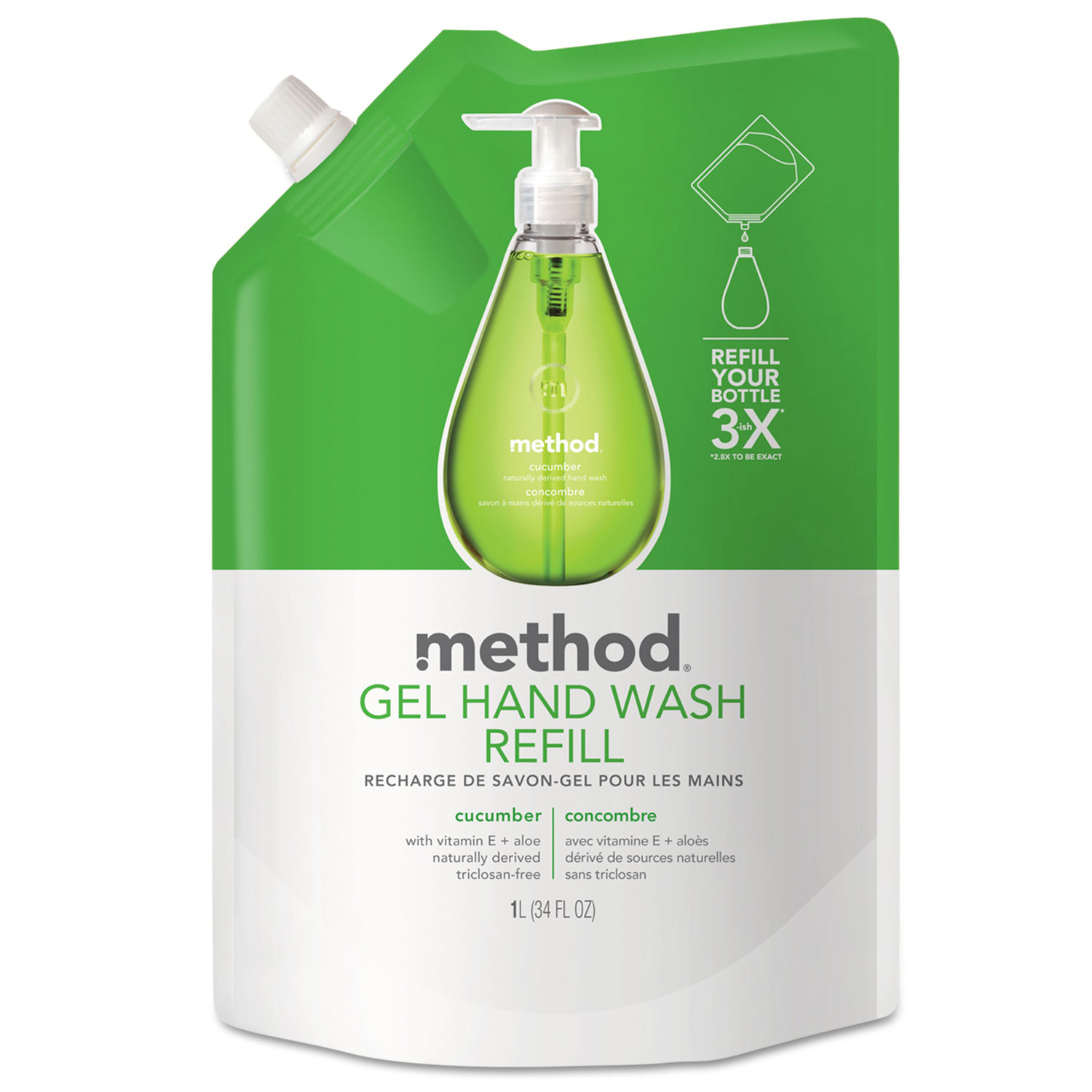  Method MTH00656 Gel Hand Wash Refill, Cucumber, 34 oz Pouch, 6/Carton (MTH00656CT) 