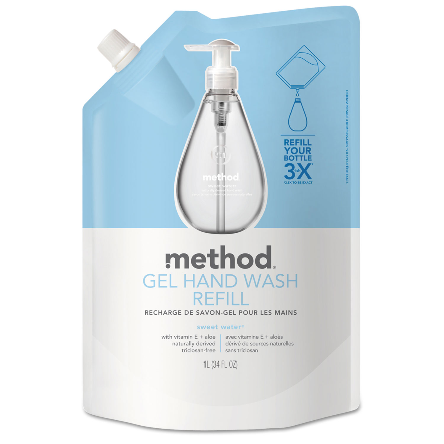  Method MTH00652CT Gel Hand Wash Refill, Sweet Water, 34 oz Pouch, 6/Carton (MTH00652CT) 