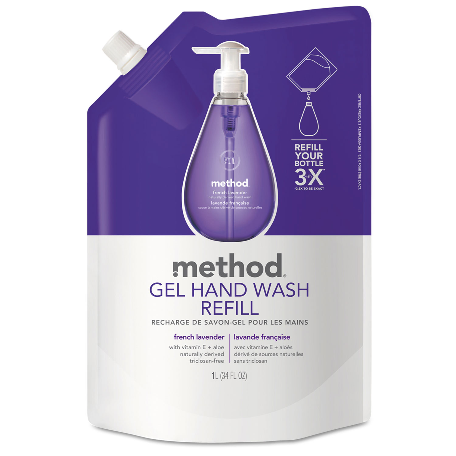  Method MTH00654CT Gel Hand Wash Refill, French Lavender, 34 oz Pouch, 6/Carton (MTH00654CT) 