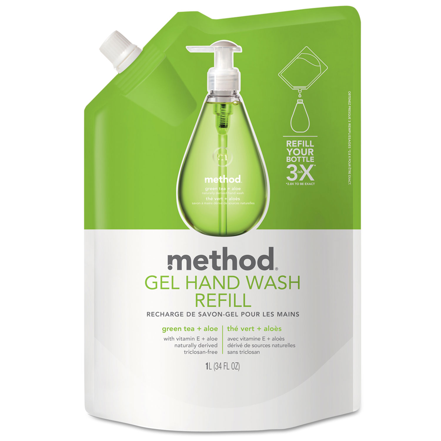  Method 00651 Gel Hand Wash Refill, Green Tea and Aloe, 34 oz Pouch (MTH00651) 