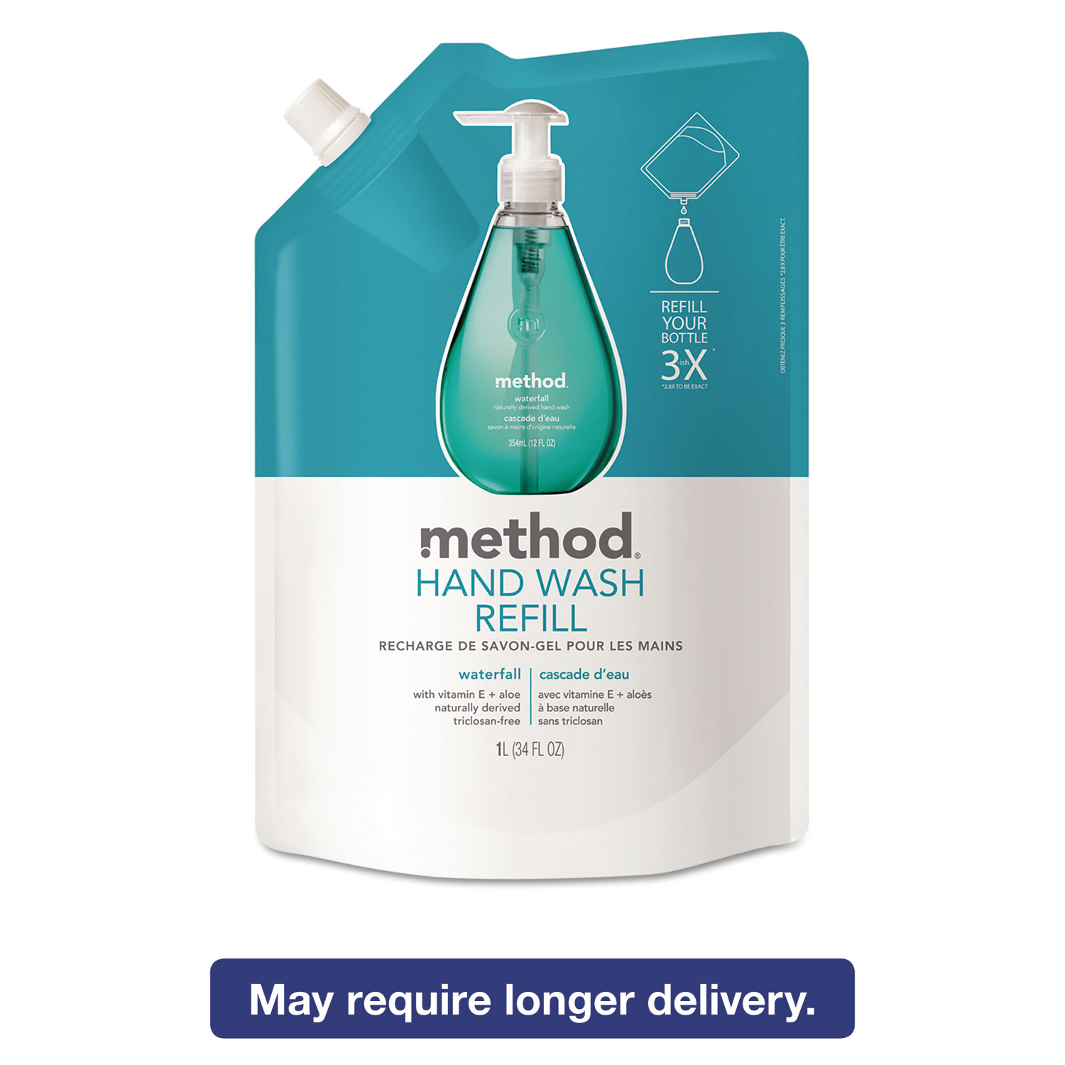  Method MTH01181 Gel Hand Wash Refill, Waterfall, 34 oz Pouch, 6/Carton (MTH01181CT) 