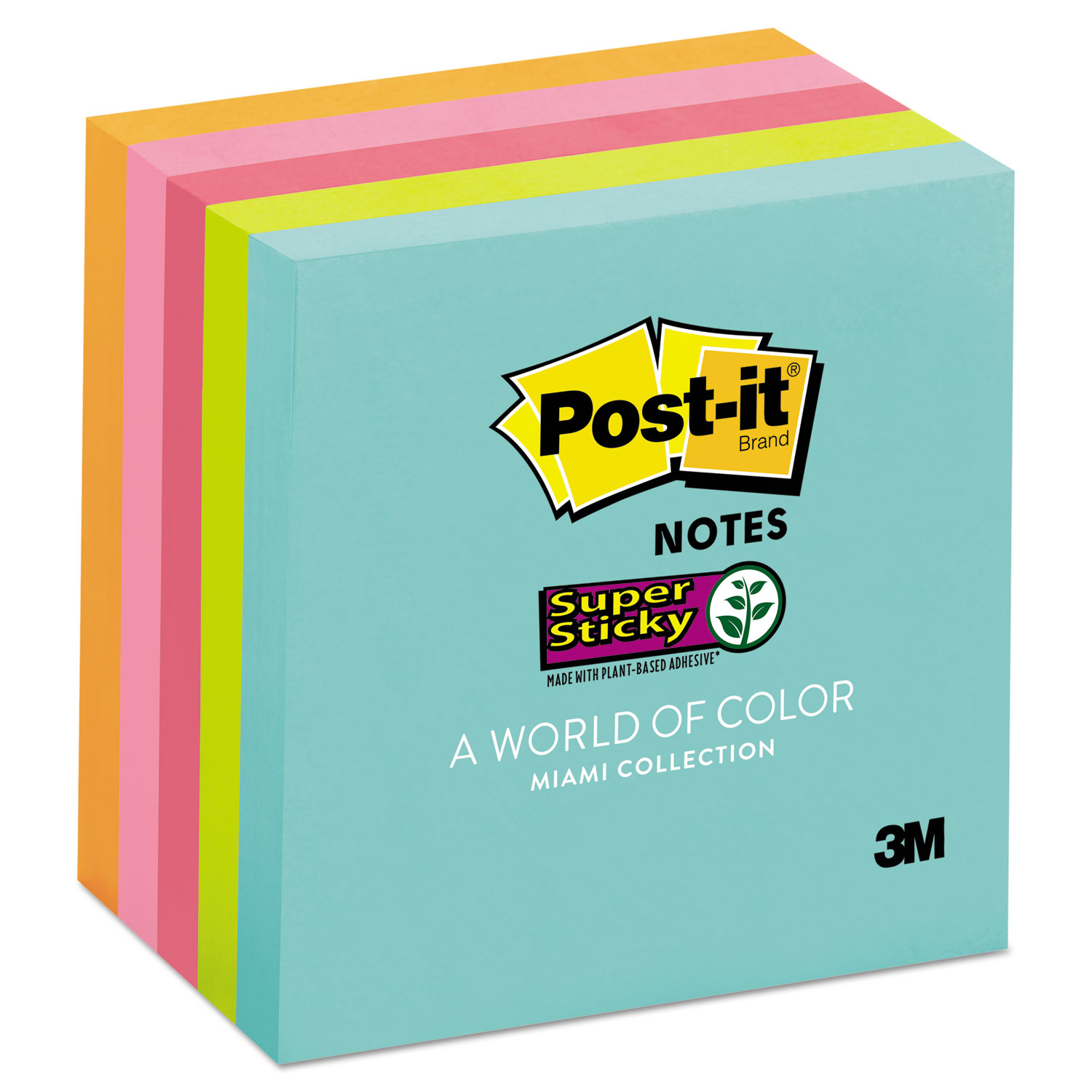  Post-it Notes Super Sticky 654-5SSMIA Pads in Miami Colors, 3 x 3, 90/Pad, 5 Pads/Pack (MMM6545SSMIA) 