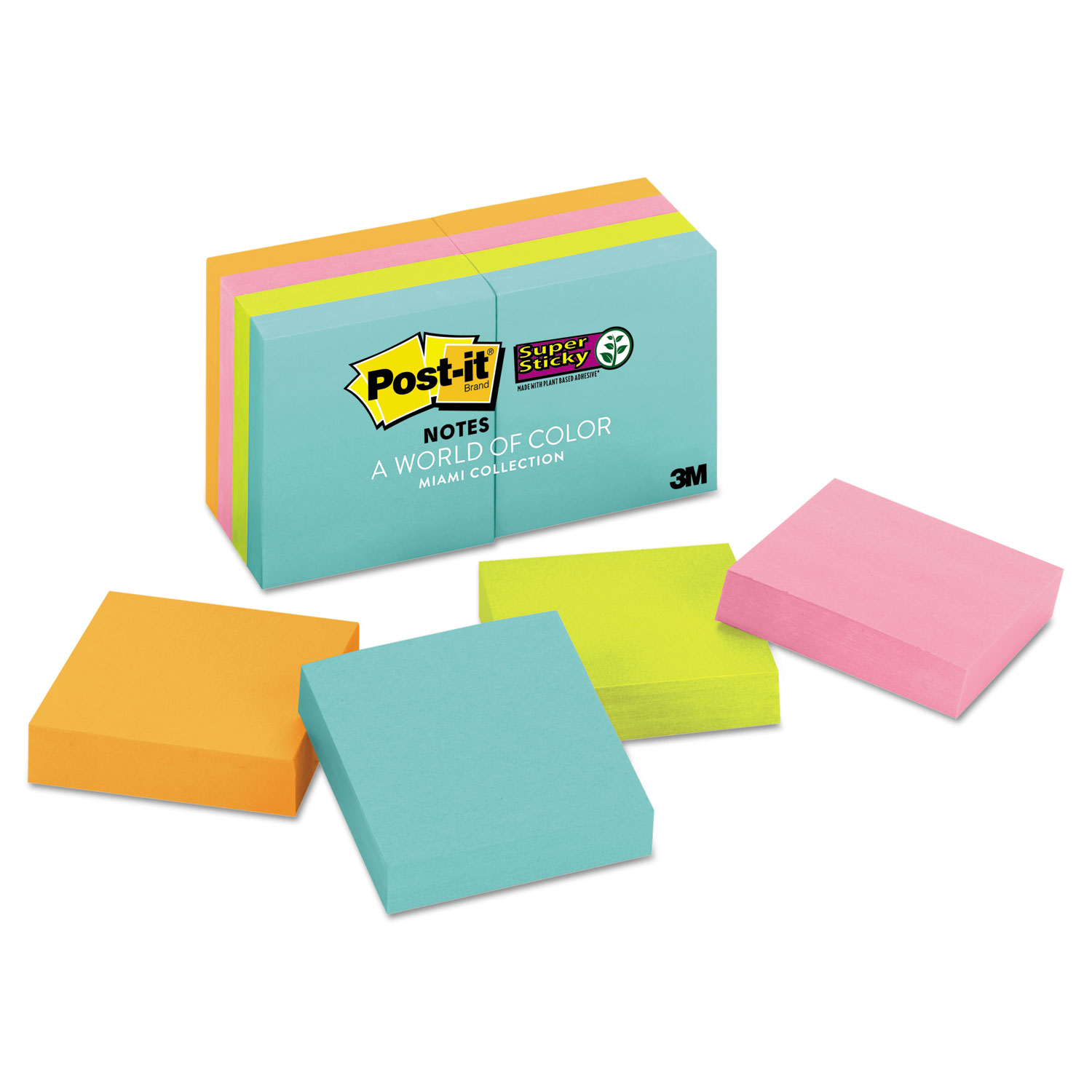  Post-it Notes Super Sticky 622-8SSMIA Pads in Miami Colors, 2 x 2, 90/Pad, 8 Pads/Pack (MMM6228SSMIA) 