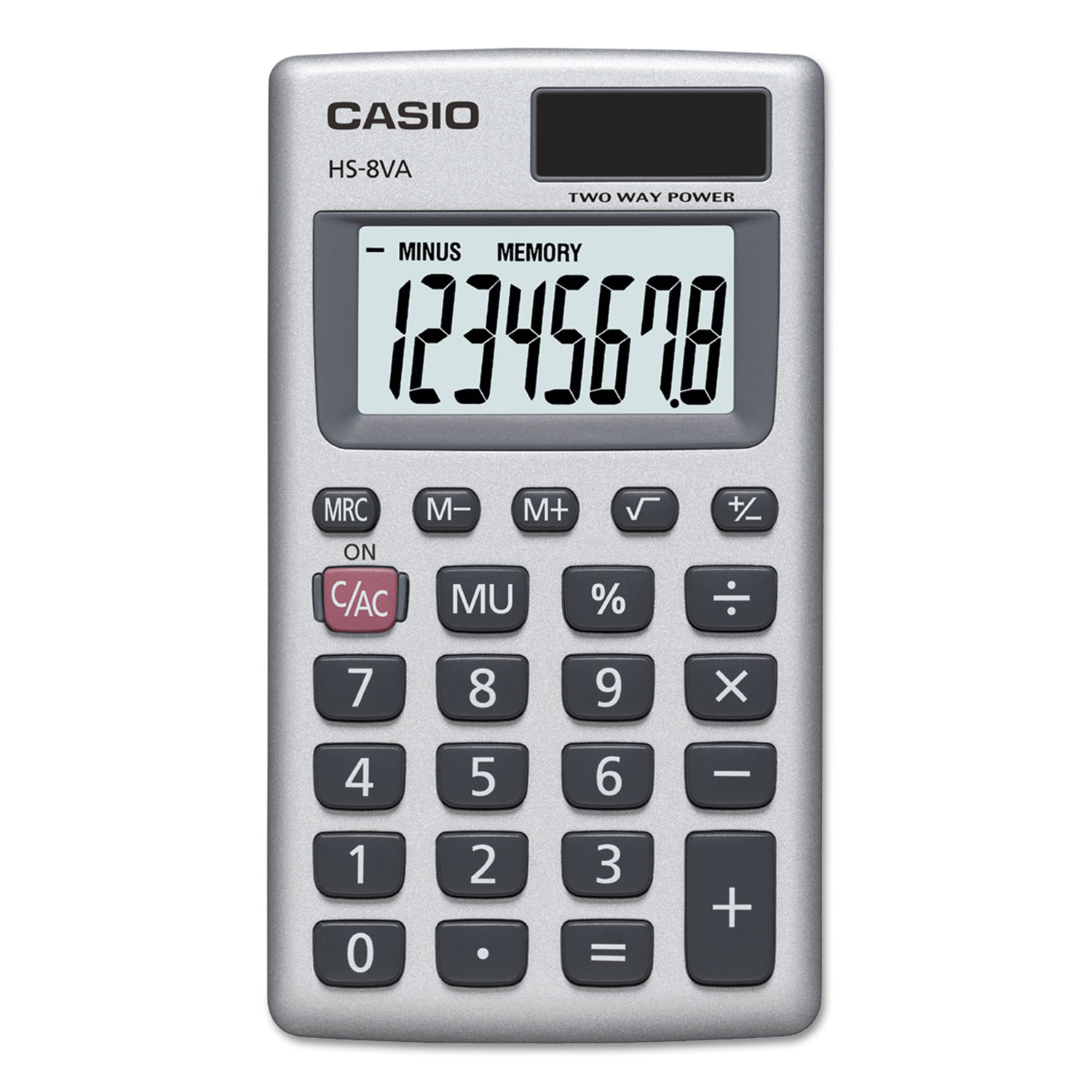 HS-8VA Handheld Calculator, 8-Digit LCD, Silver