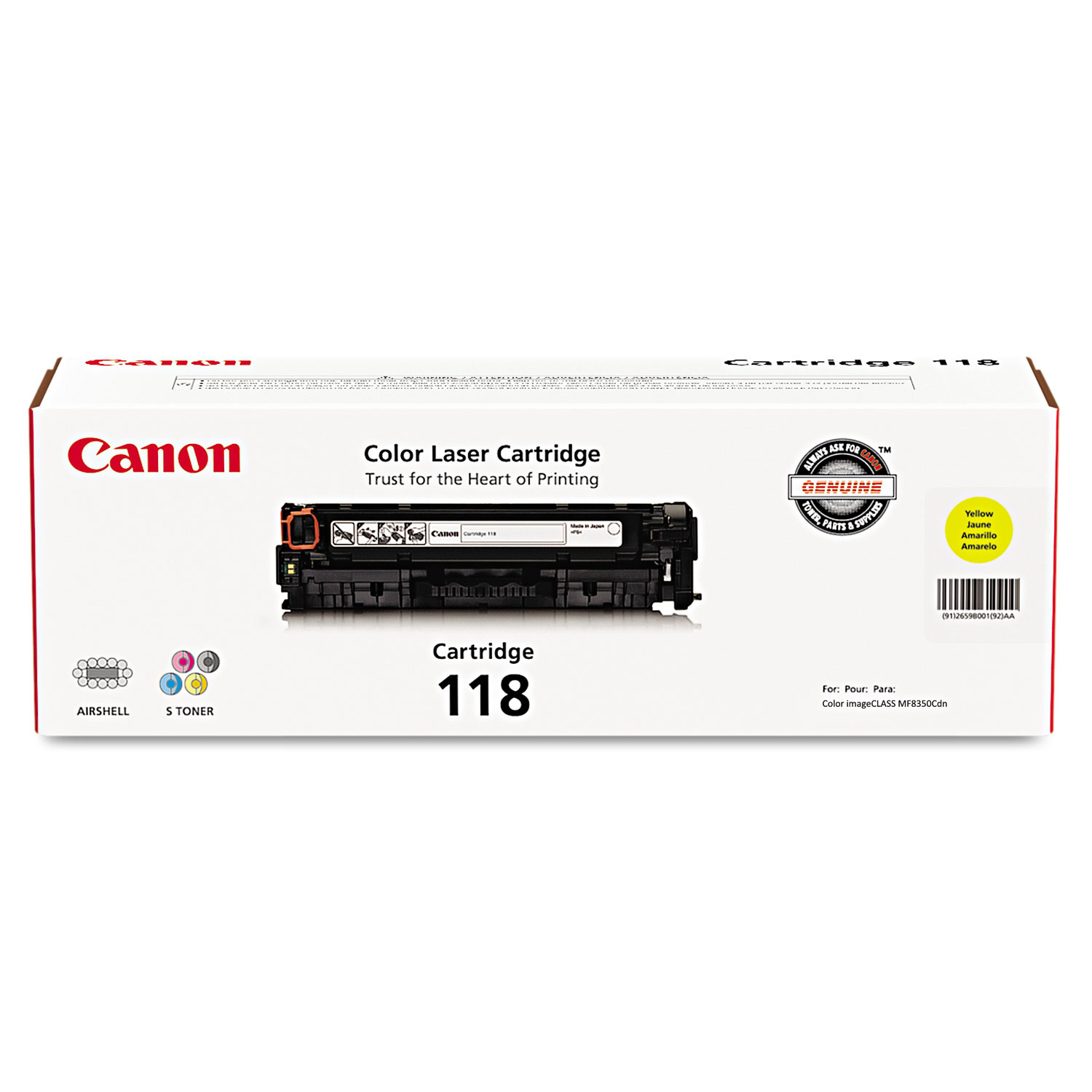  Canon 2659B001 2659B001 (118) Toner, 2900 Page-Yield, Yellow (CNM2659B001) 