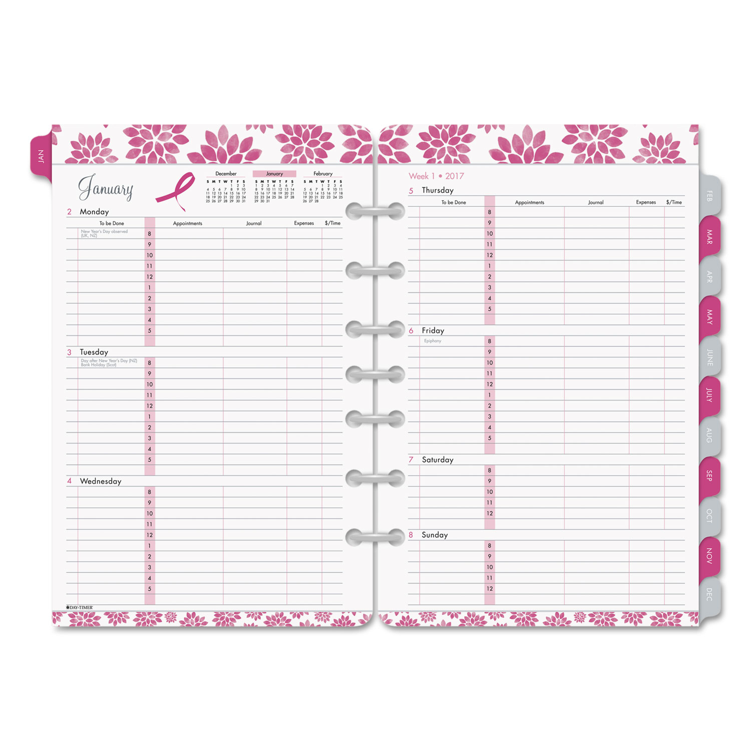 Pink Ribbon Two-Page-per-Week Organizer Refill, 5 1/2 x 8 1/2, 2018