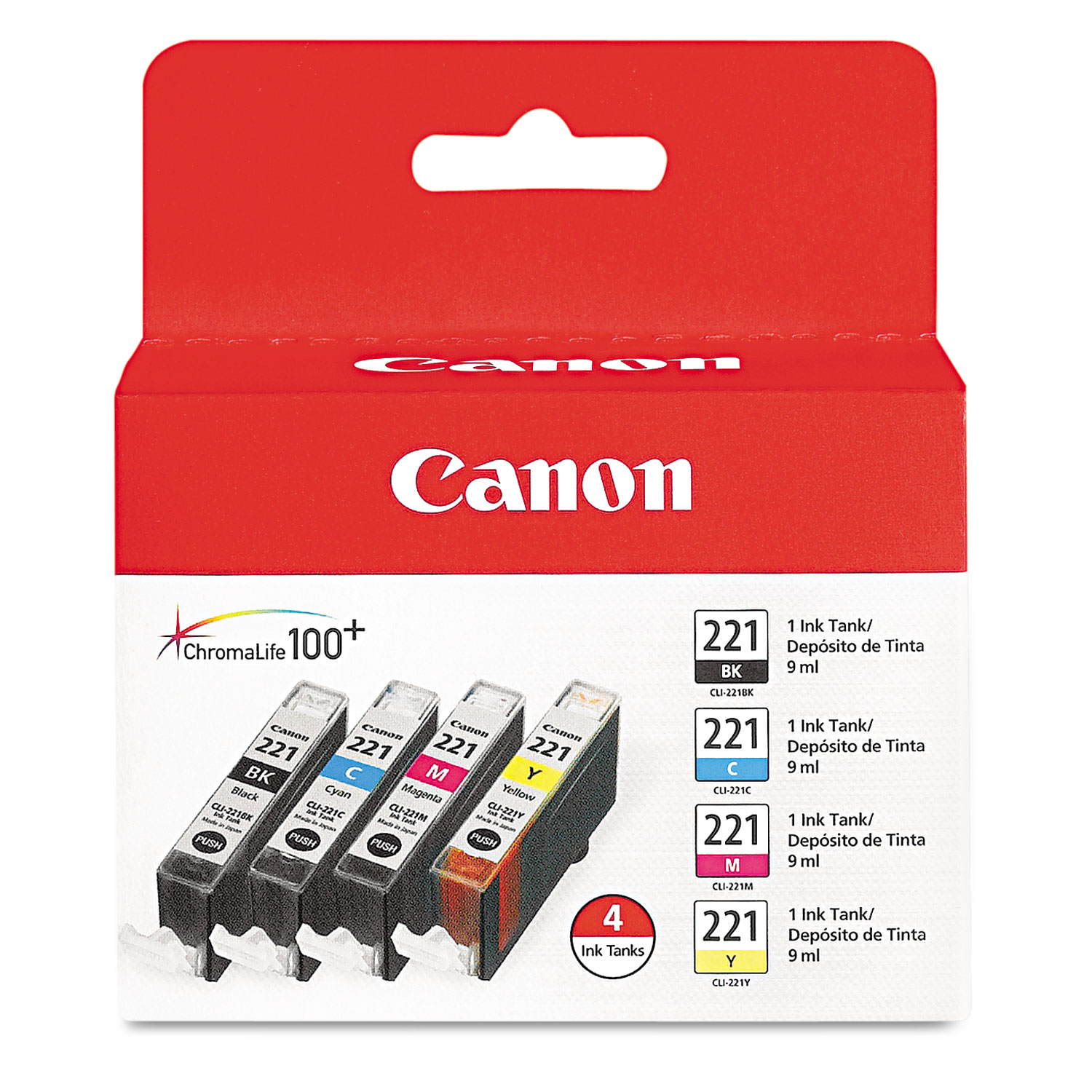  Canon 2946B004 2946B004 (CLI-221) Ink, Black/Cyan/Magenta/Yellow, 4/PK (CNM2946B004) 