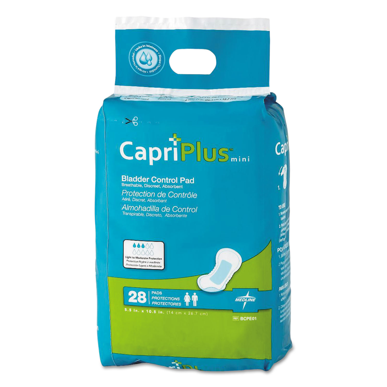 Capri Plus Bladder Control Pads, Regular, 5 1/2 x 10 1/2, 28/Pack, 12/Carton