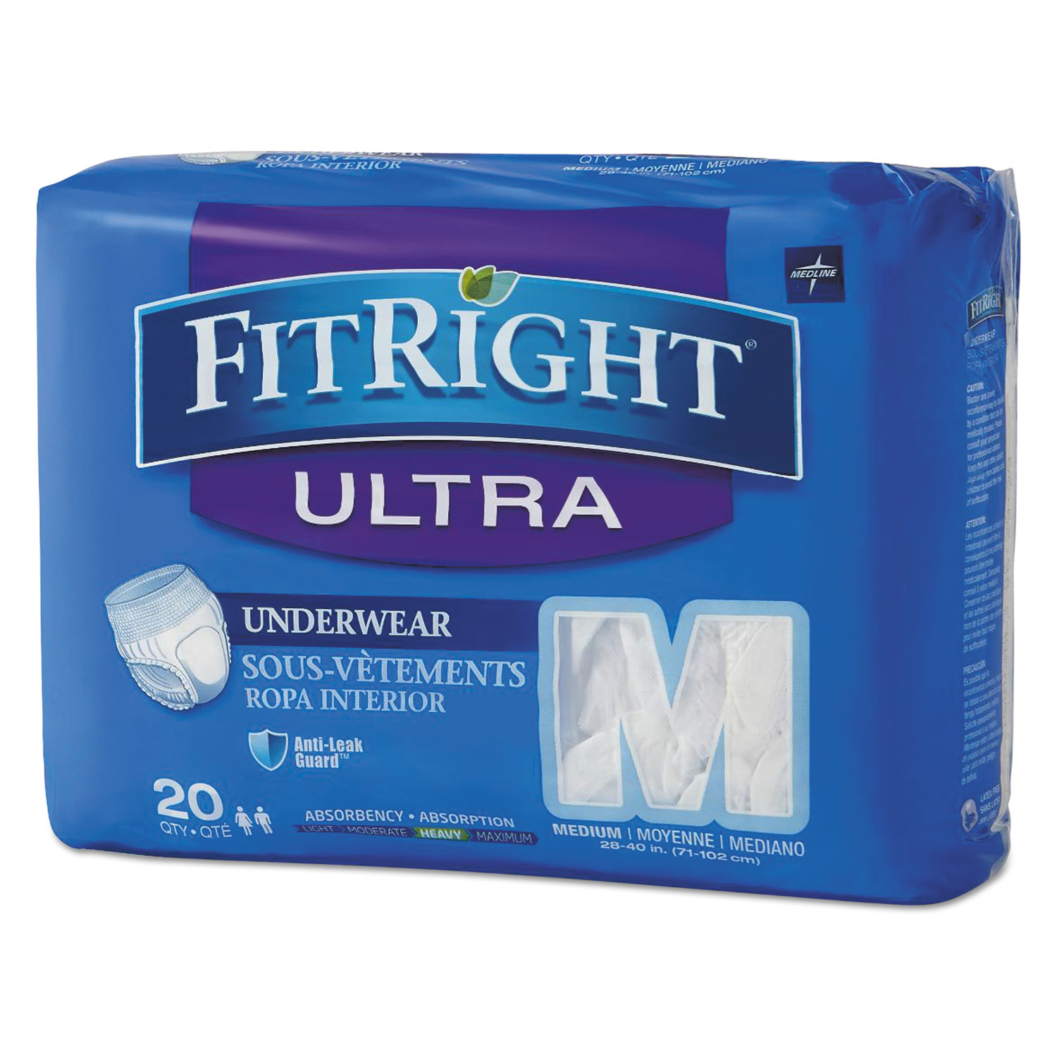  Medline FIT23005A FitRight Ultra Protective Underwear, Medium, 28 to 40 Waist, 20/Pack, 4 Pack/Carton (MIIFIT23005ACT) 