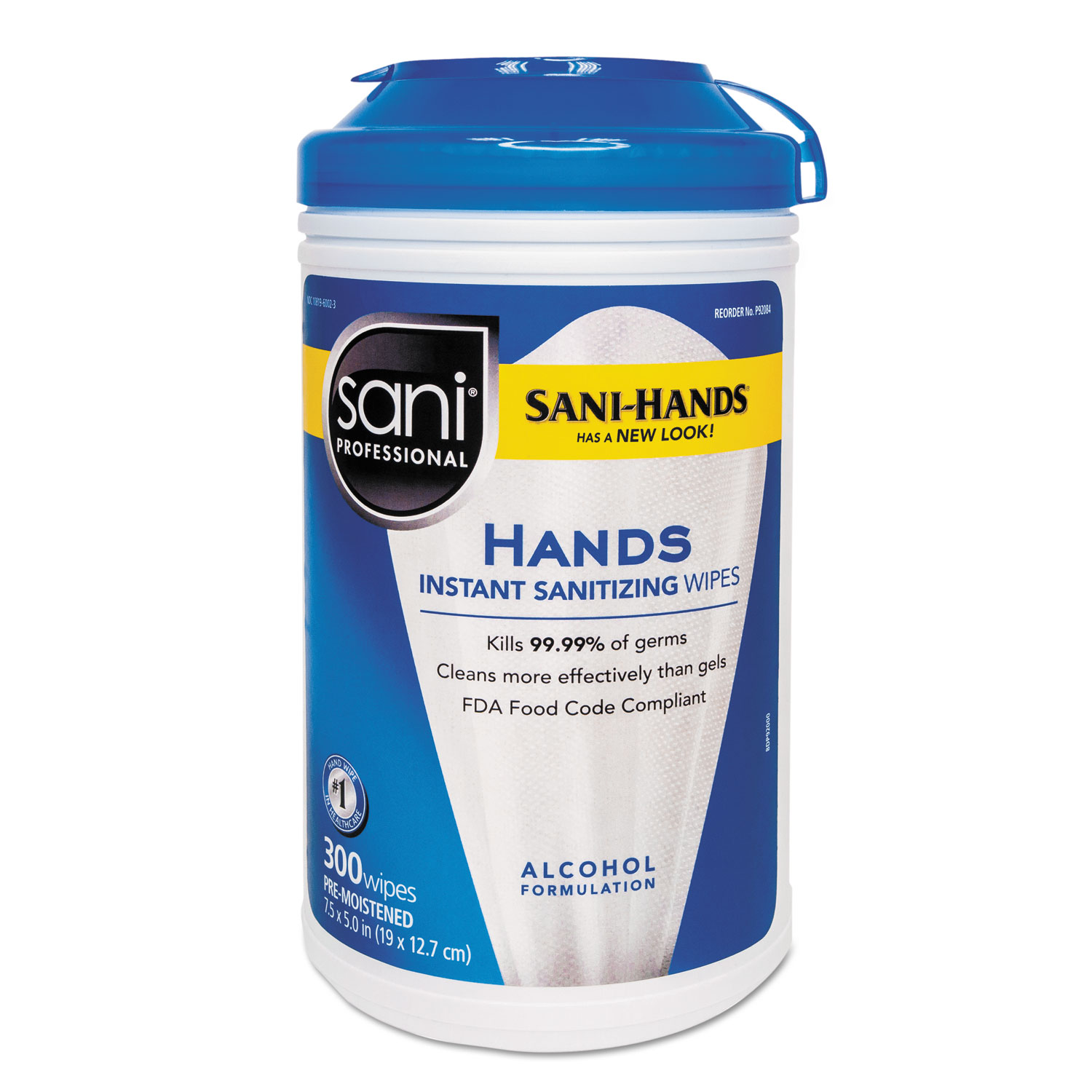 Hands Instant Sanitizing Wipes with Polypropylene, 7 1/2 x 5, 300/Canister