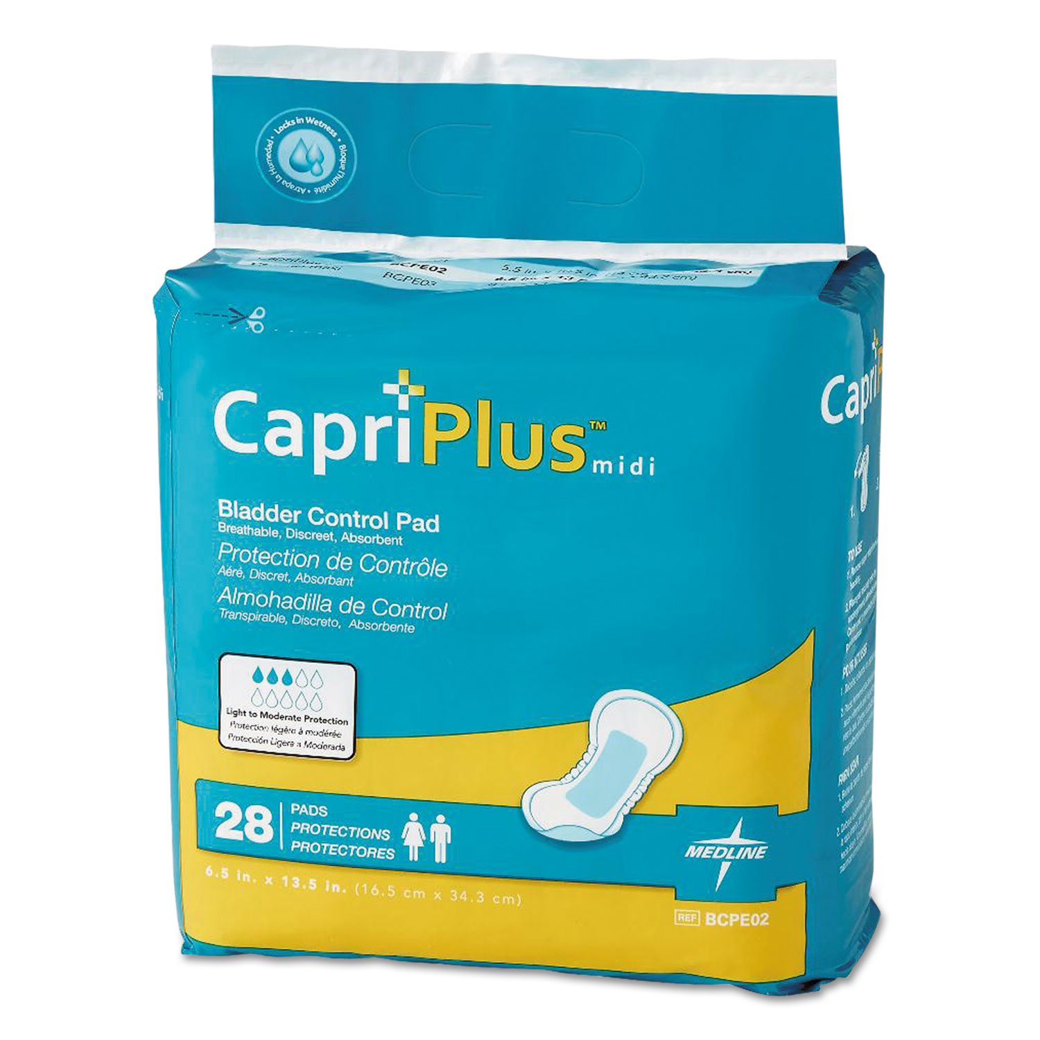 Capri Plus Bladder Control Pads, Extra Plus, 6.5 x 13.5, 28/Pack